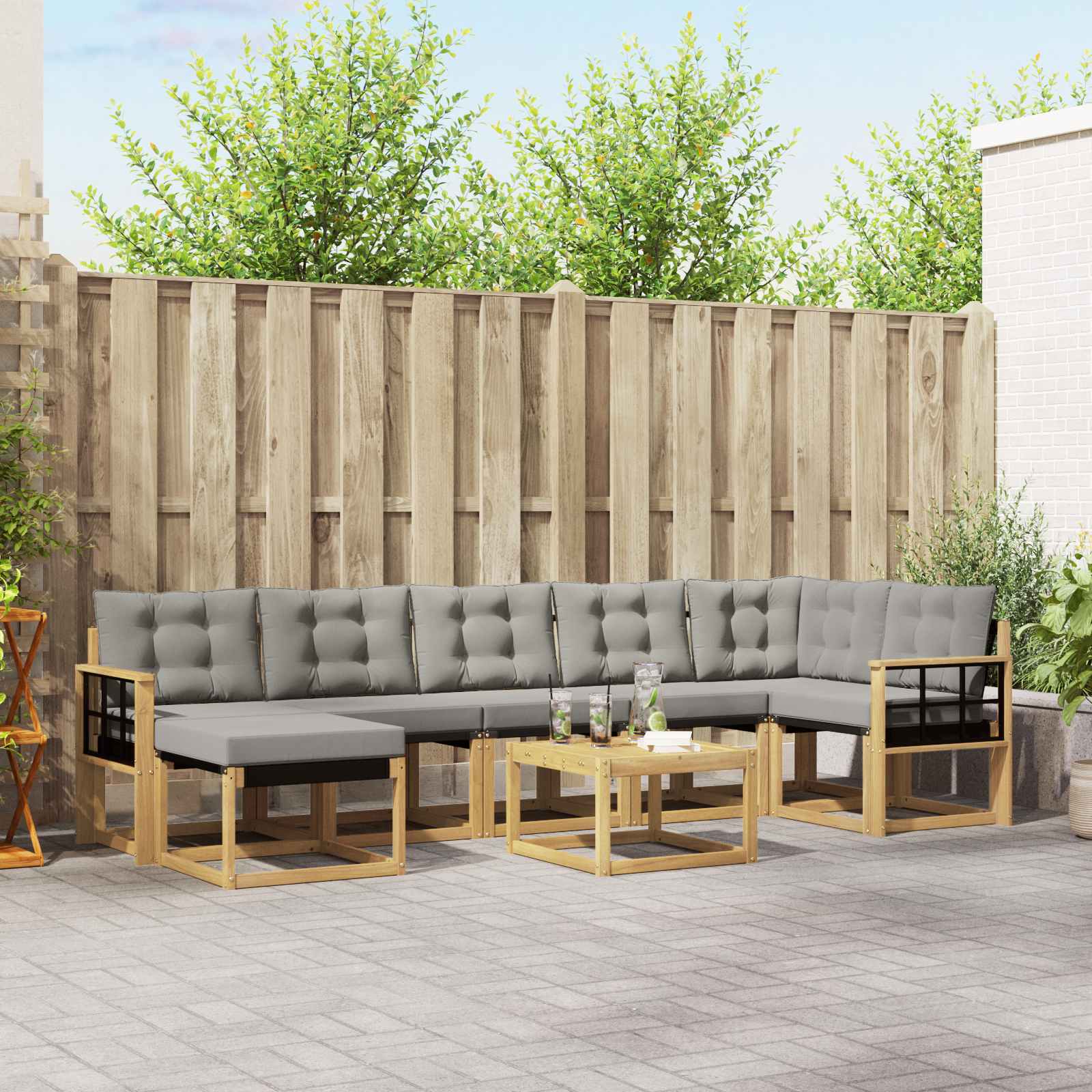 Outdoor-Sofagarnitur 8 stk. Weiß und Hellgrau