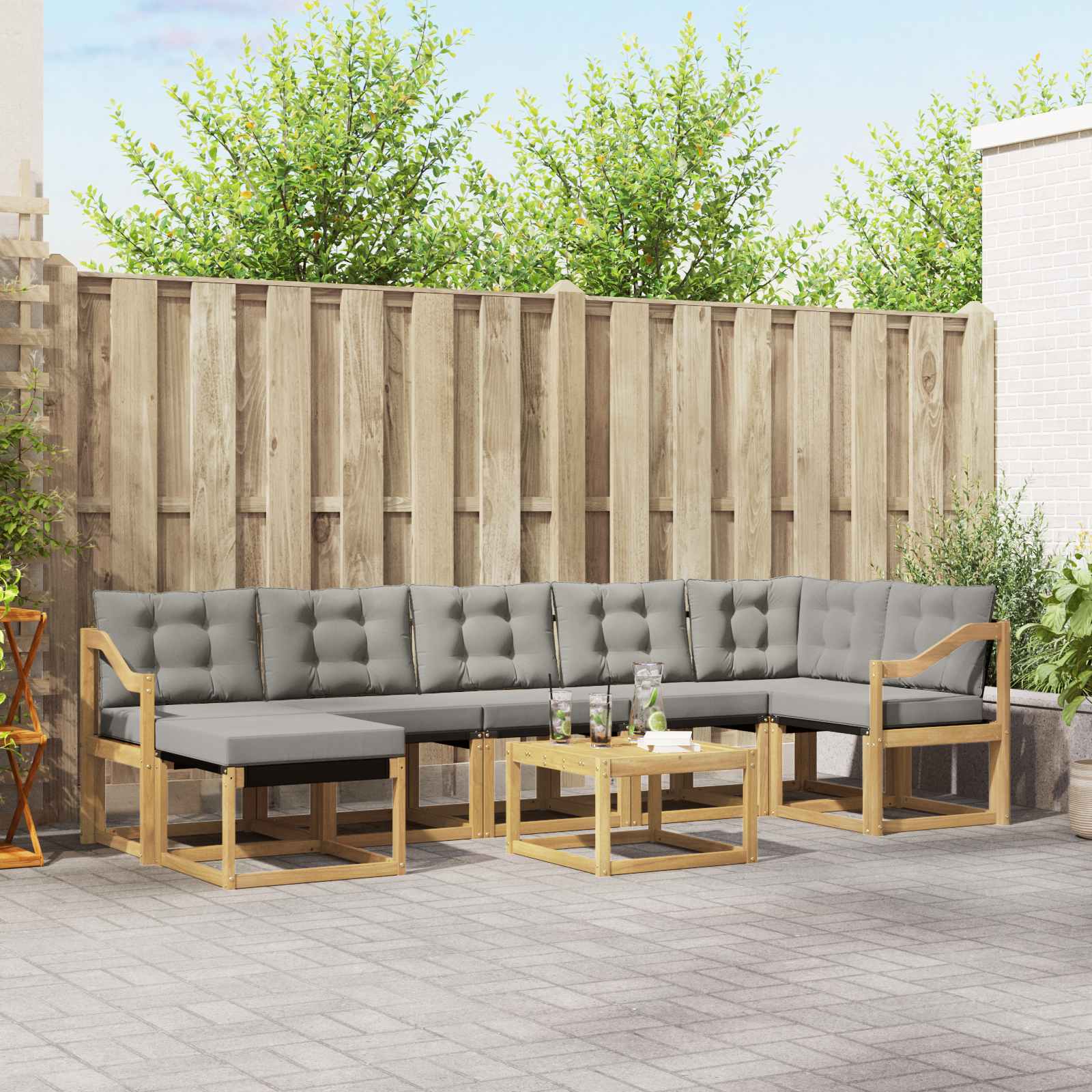 Outdoor-Sofagarnitur 8 stk. Weiß und Hellgrau