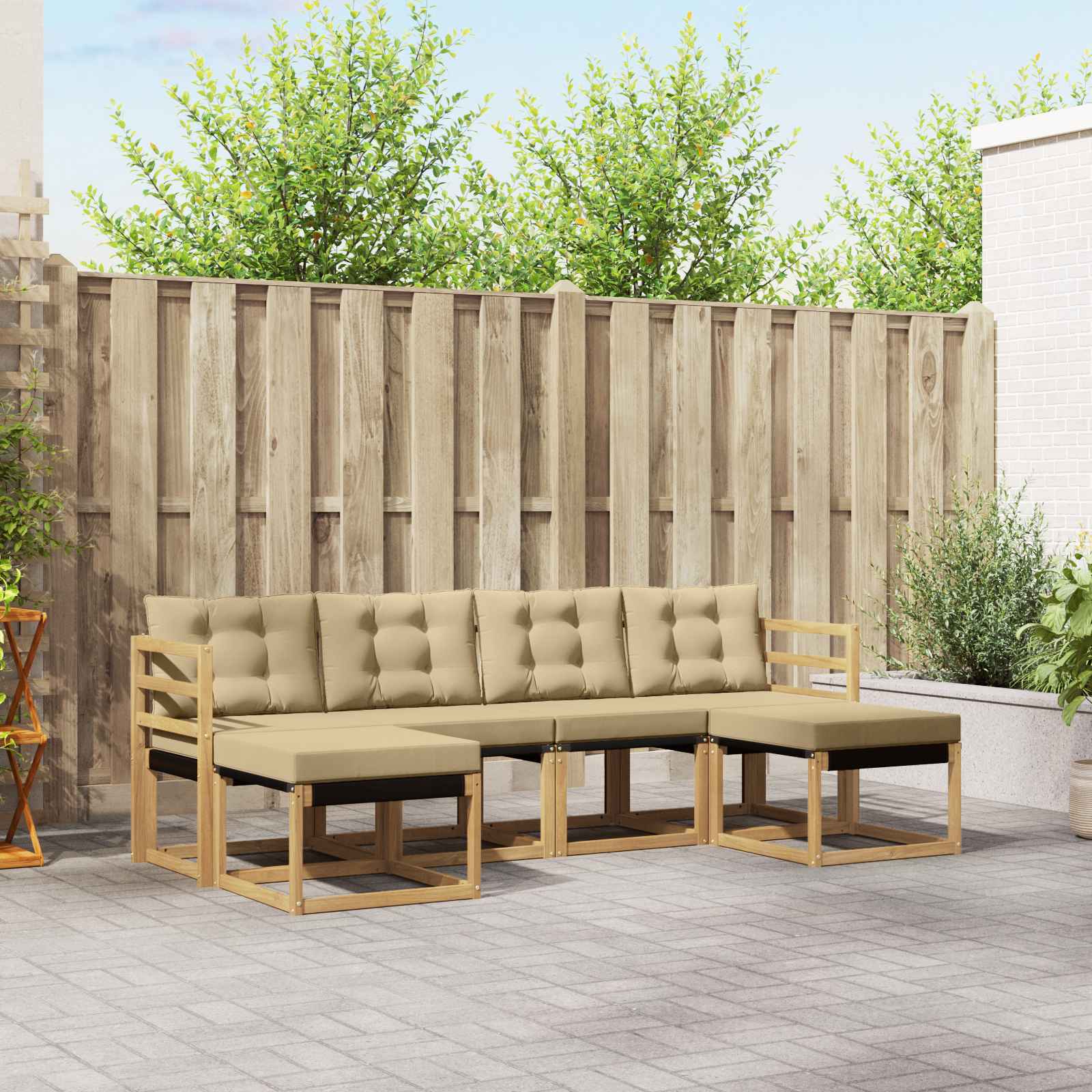 Outdoor-Sofagarnitur 6 stk. Weiß und Beige