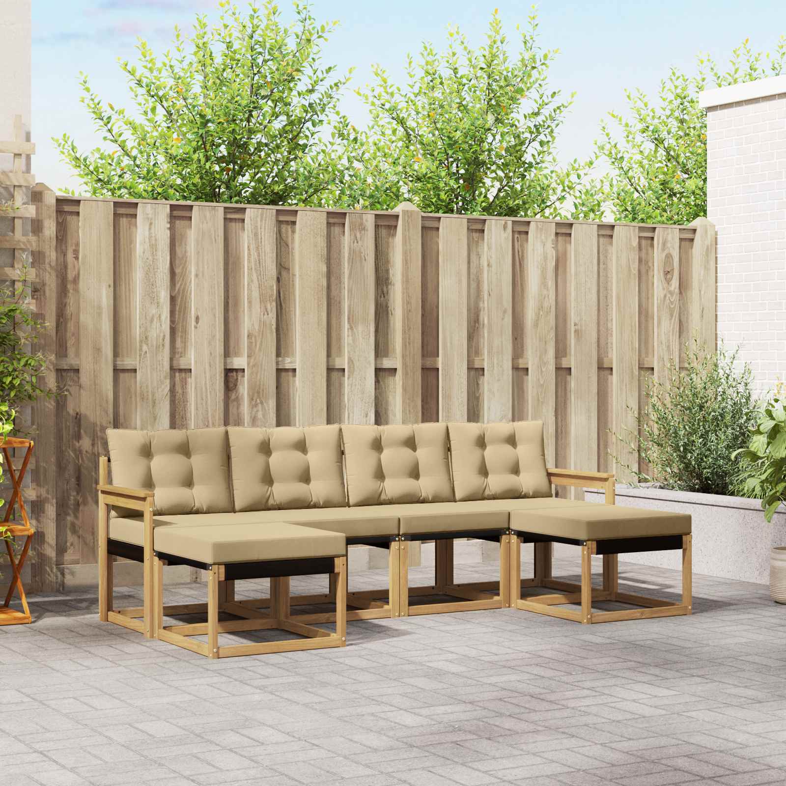 Outdoor-Sofagarnitur 6 stk. Weiß und Beige