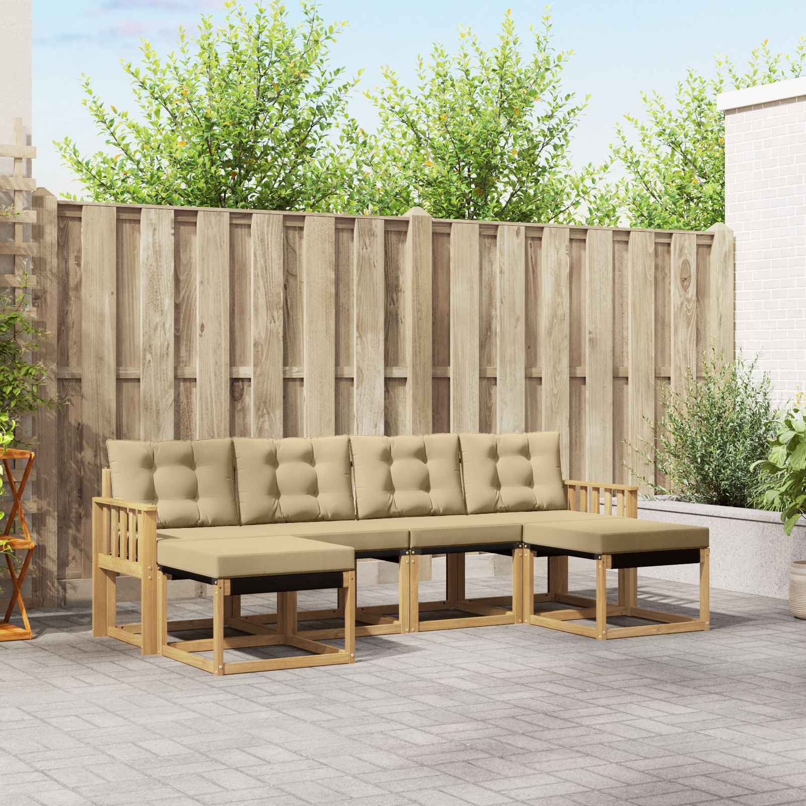 Outdoor-Sofagarnitur 6 stk. Weiß und Beige