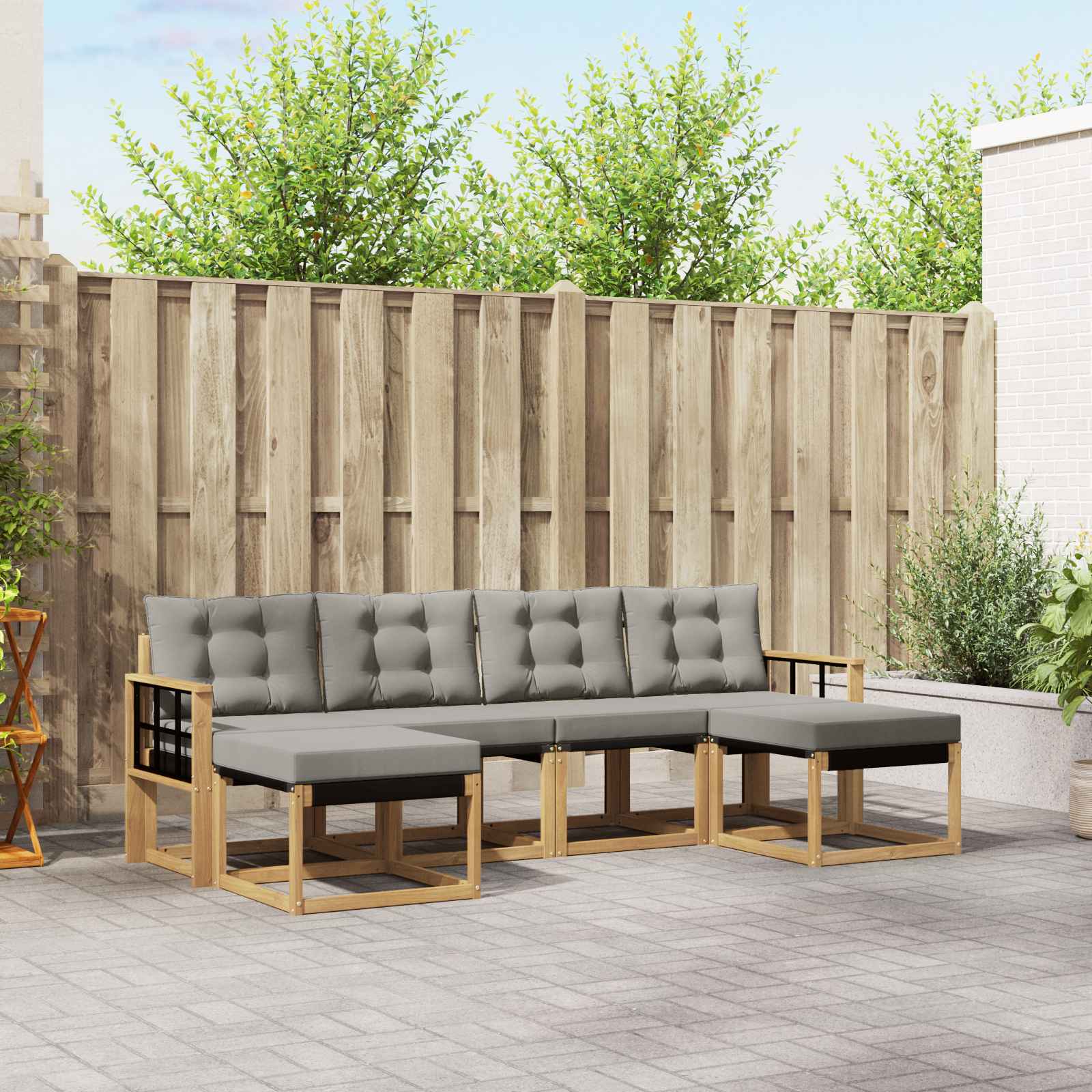 Outdoor-Sofagarnitur 6 stk. Weiß und Hellgrau