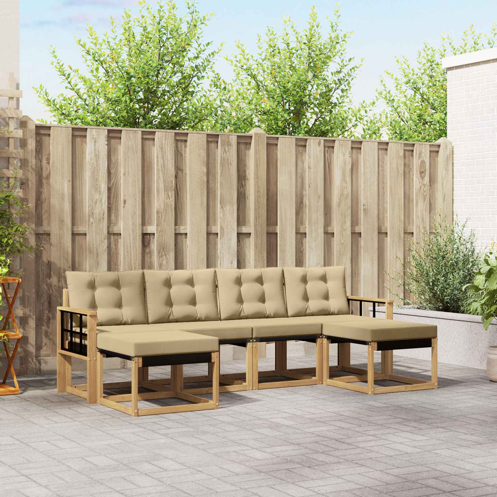 Outdoor-Sofagarnitur 6 stk. Weiß und Beige