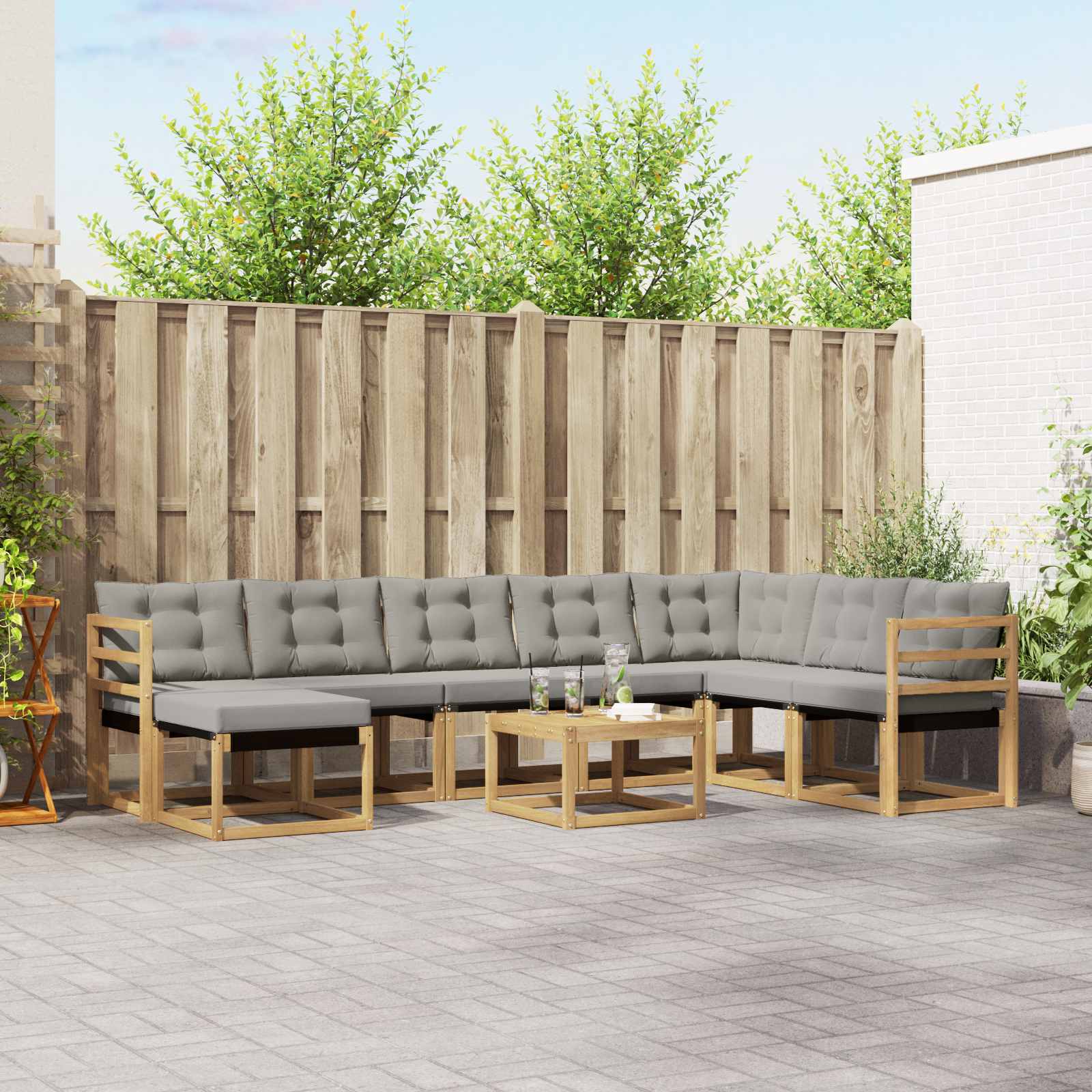 Outdoor-Sofagarnitur 9 stk. Weiß und Hellgrau