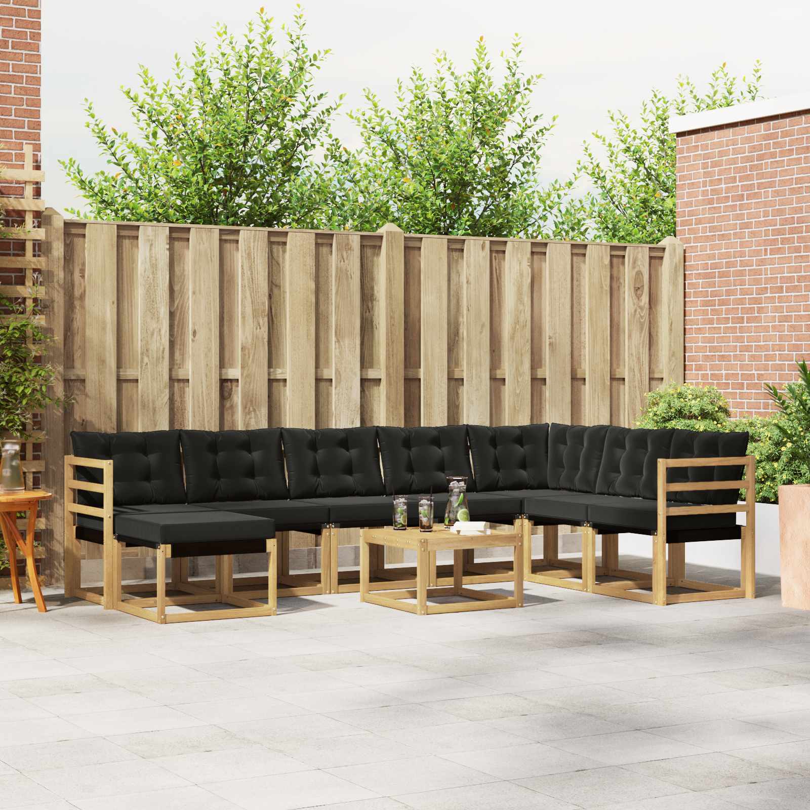 Outdoor-Sofagarnitur 9 stk. Weiß und Schwarz