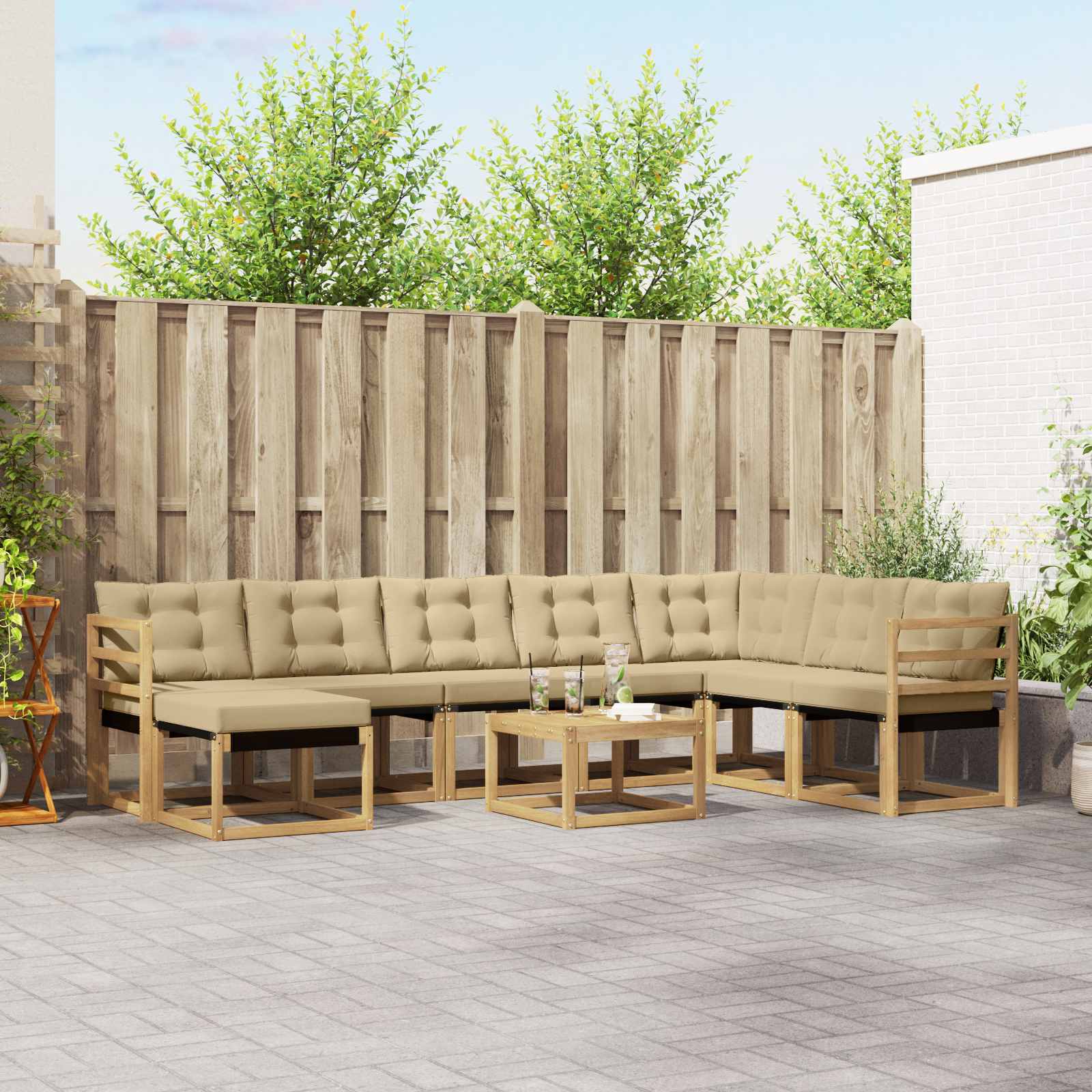 Outdoor-Sofagarnitur 9 stk. Weiß und Beige