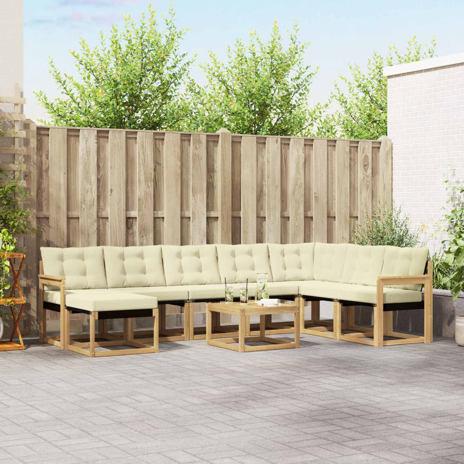 Outdoor-Sofagarnitur 9 stk. Weiß und Creme