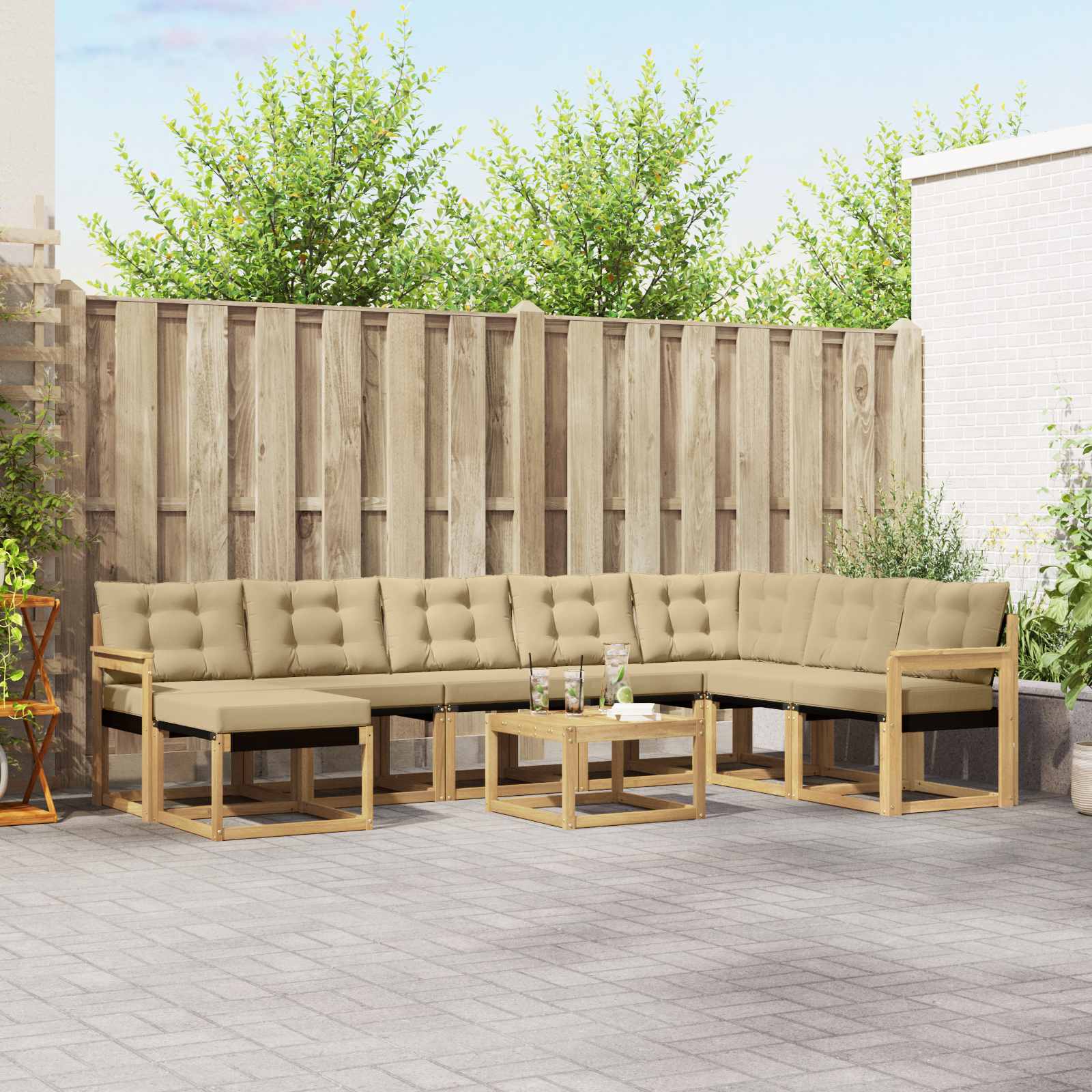 Outdoor-Sofagarnitur 9 stk. Weiß und Beige