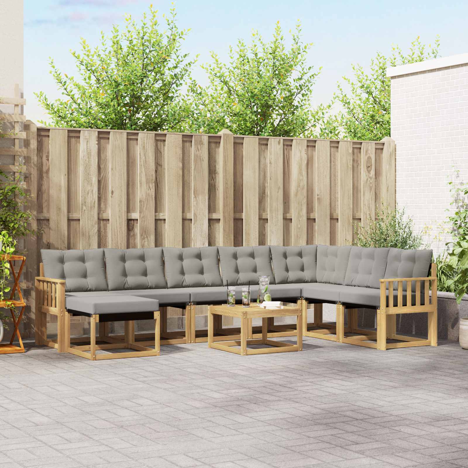 Outdoor-Sofagarnitur 9 stk. Weiß und Hellgrau