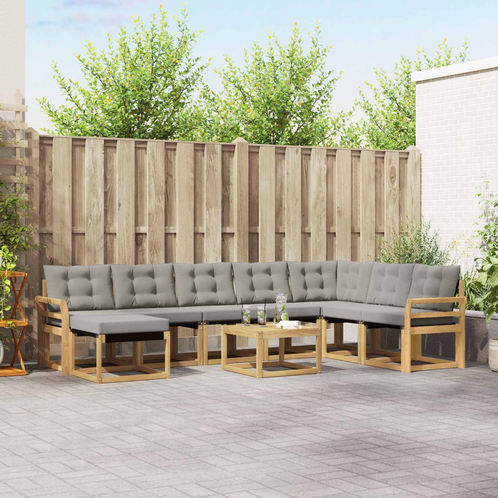 Outdoor-Sofagarnitur 9 stk. Weiß und Hellgrau