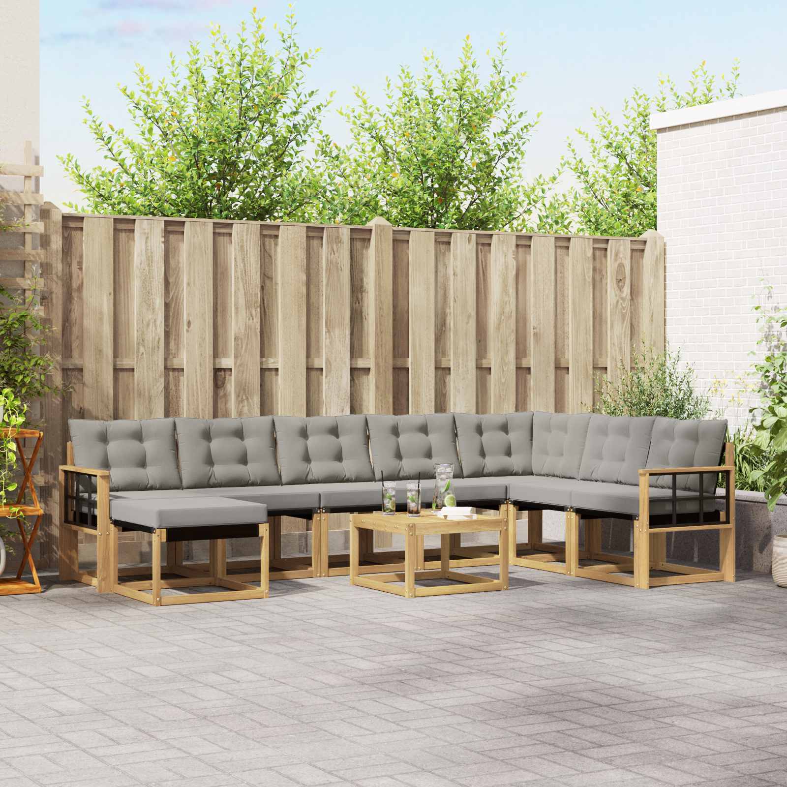 Outdoor-Sofagarnitur 9 stk. Weiß und Hellgrau
