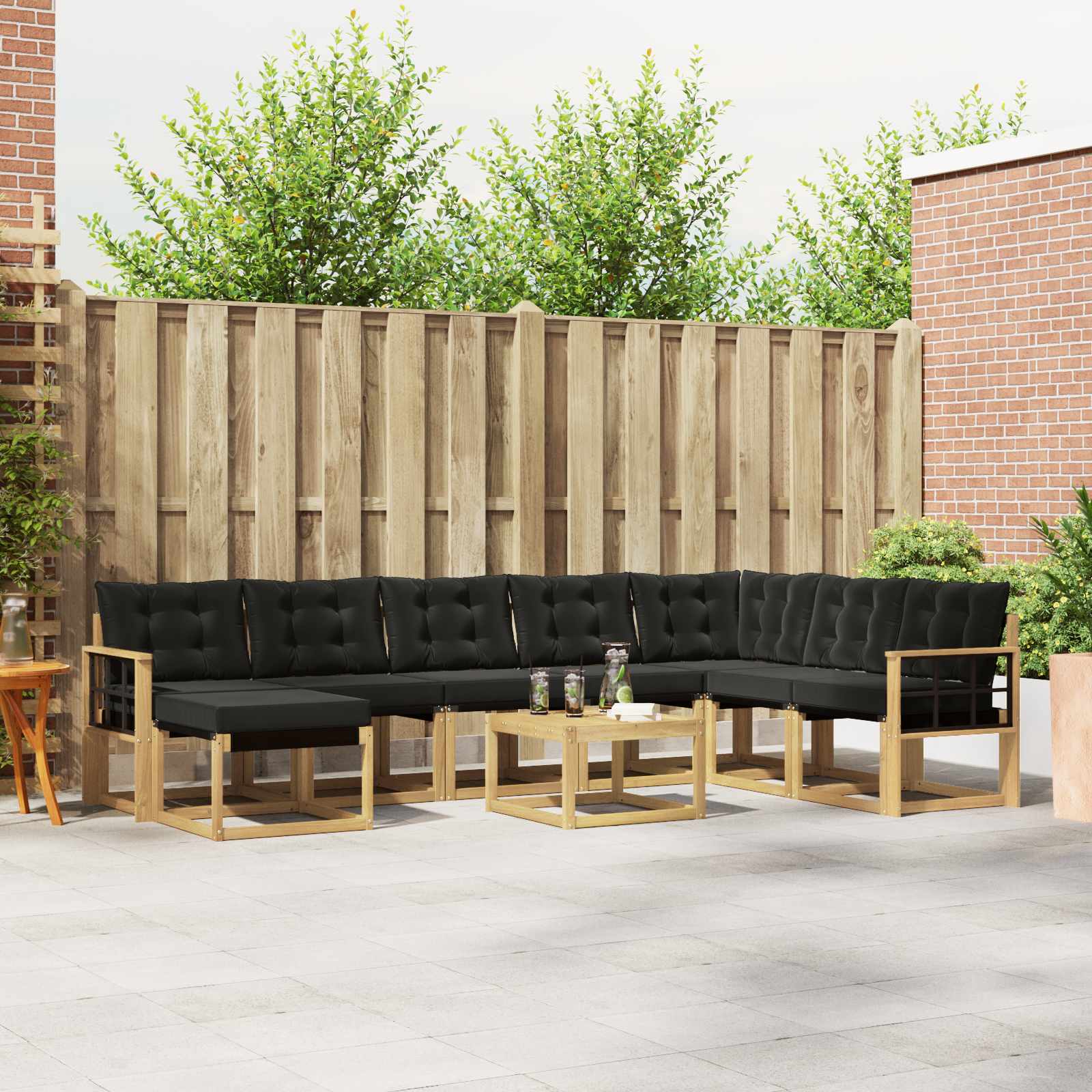 Outdoor-Sofagarnitur 9 stk. Weiß und Schwarz