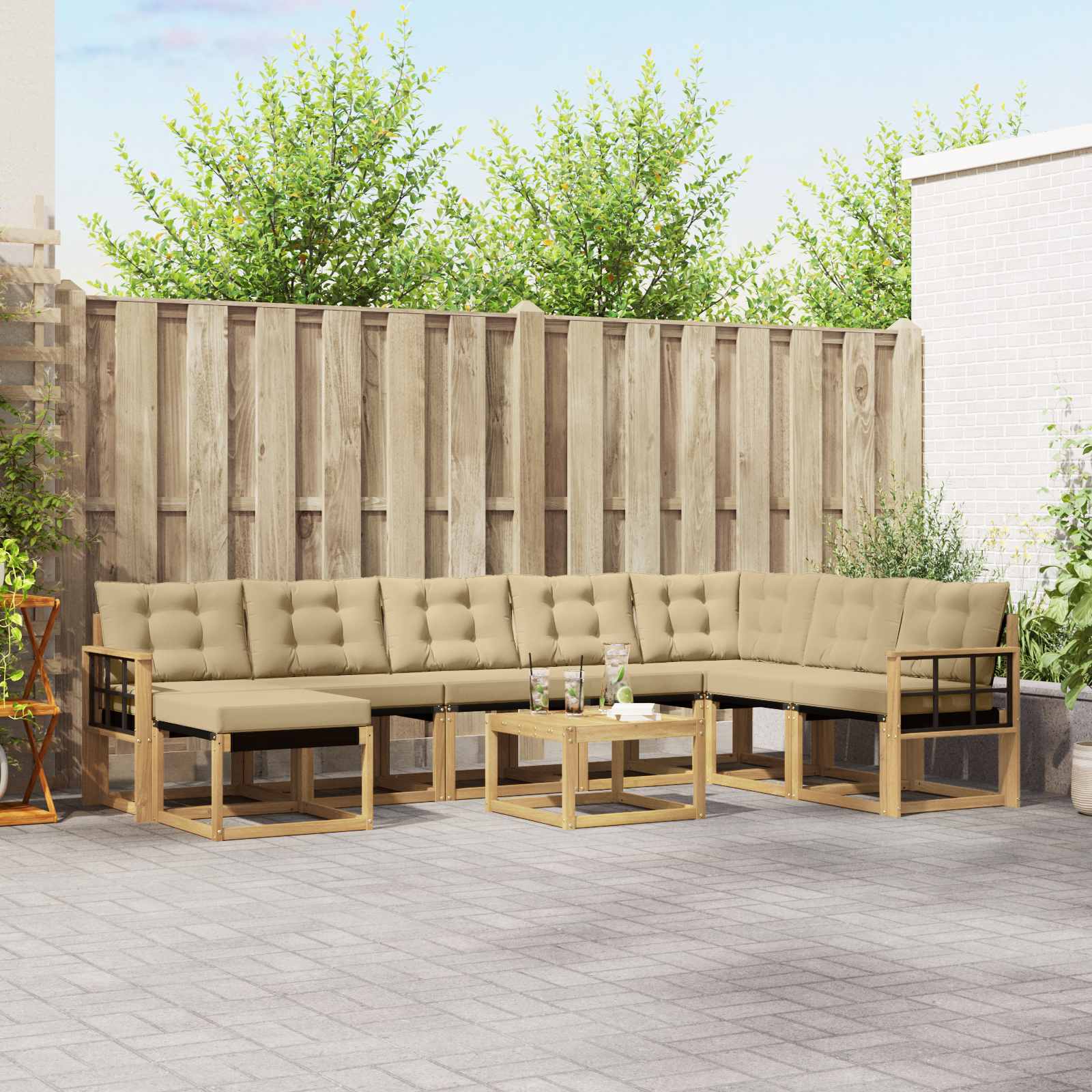 Outdoor-Sofagarnitur 9 stk. Weiß und Beige