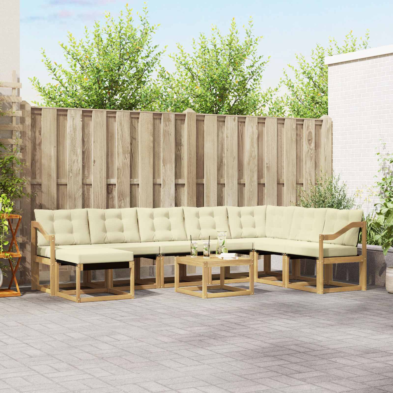 Outdoor-Sofagarnitur 9 stk. Weiß und Creme