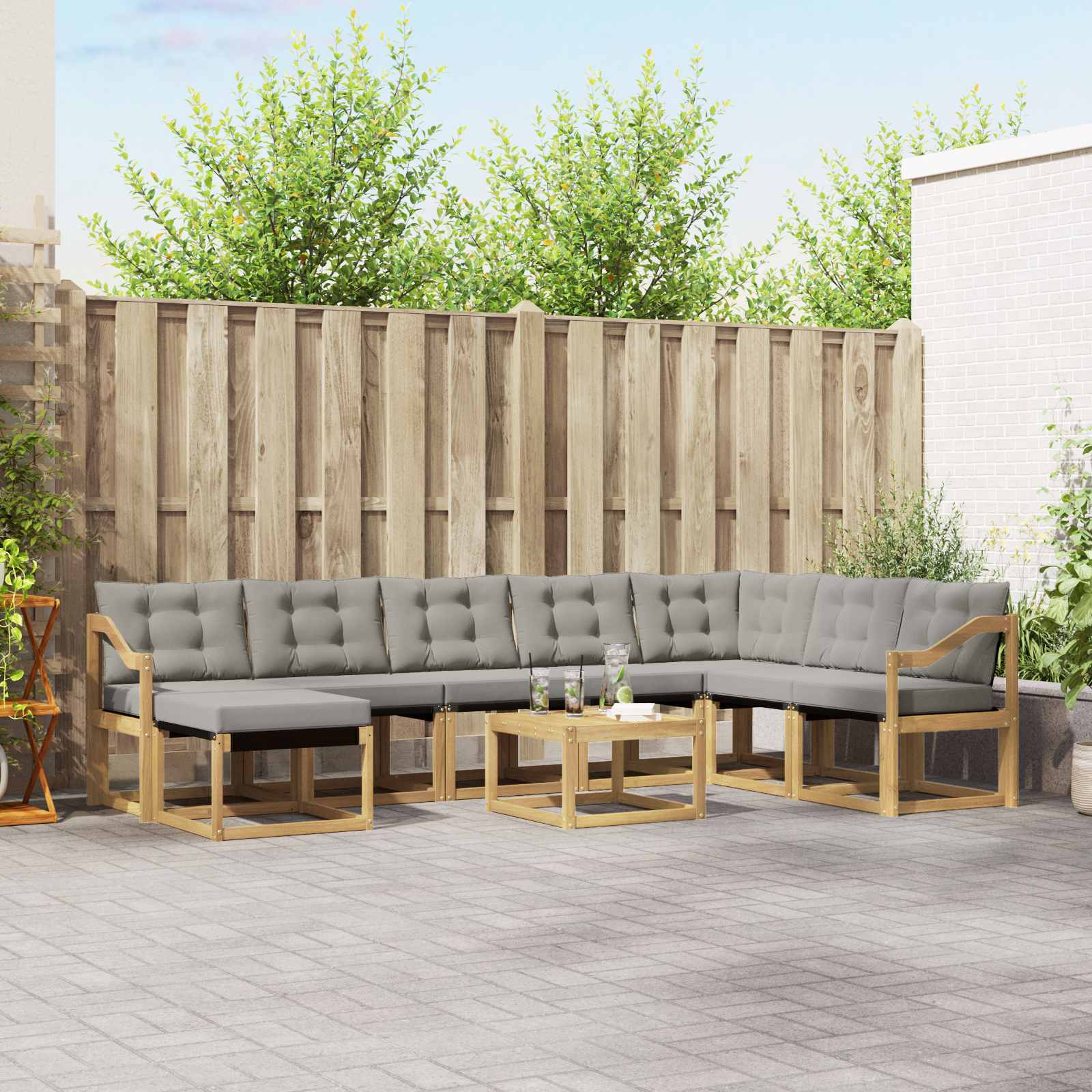 Outdoor-Sofagarnitur 9 stk. Weiß und Hellgrau