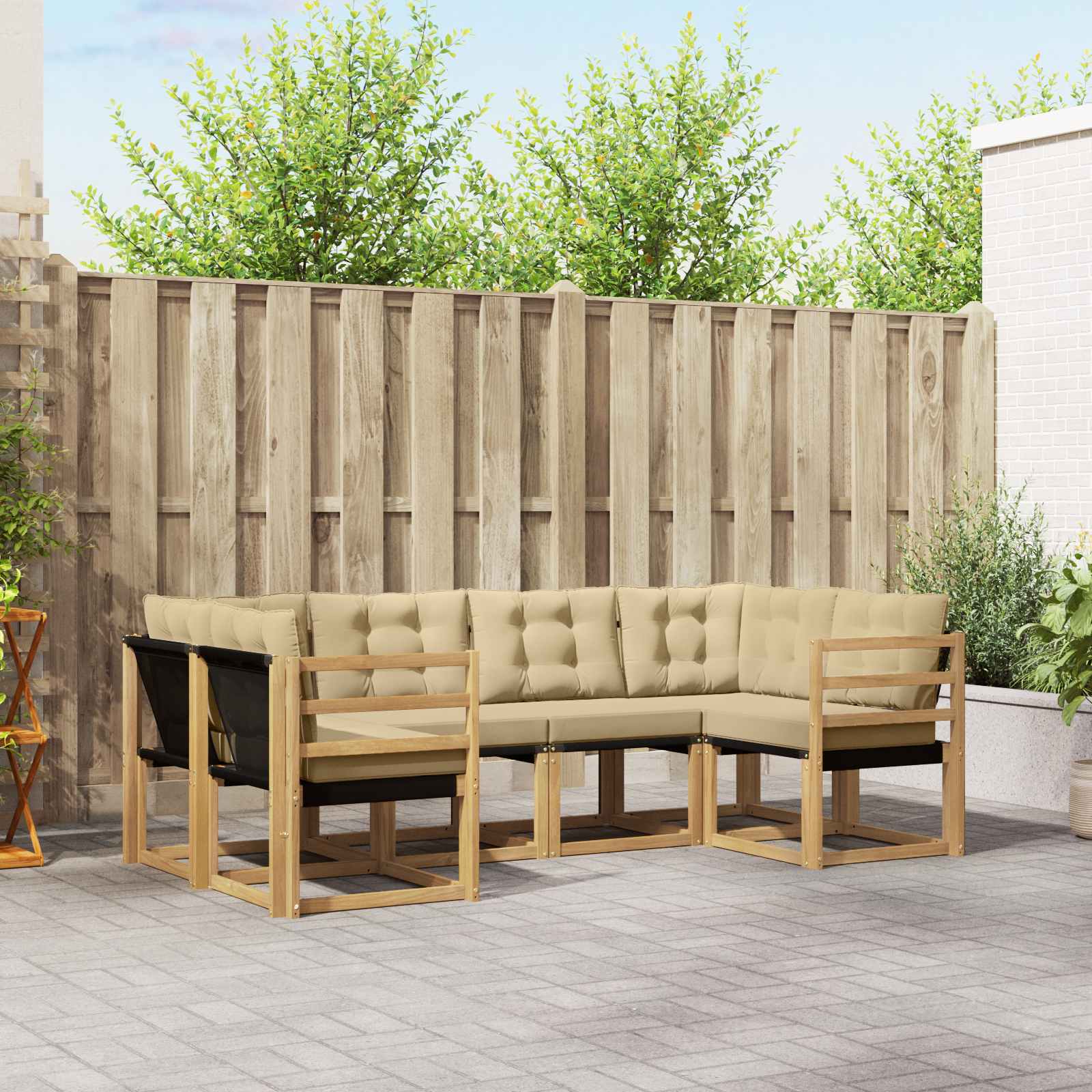 Outdoor-Sofagarnitur 6 stk. Weiß und Beige