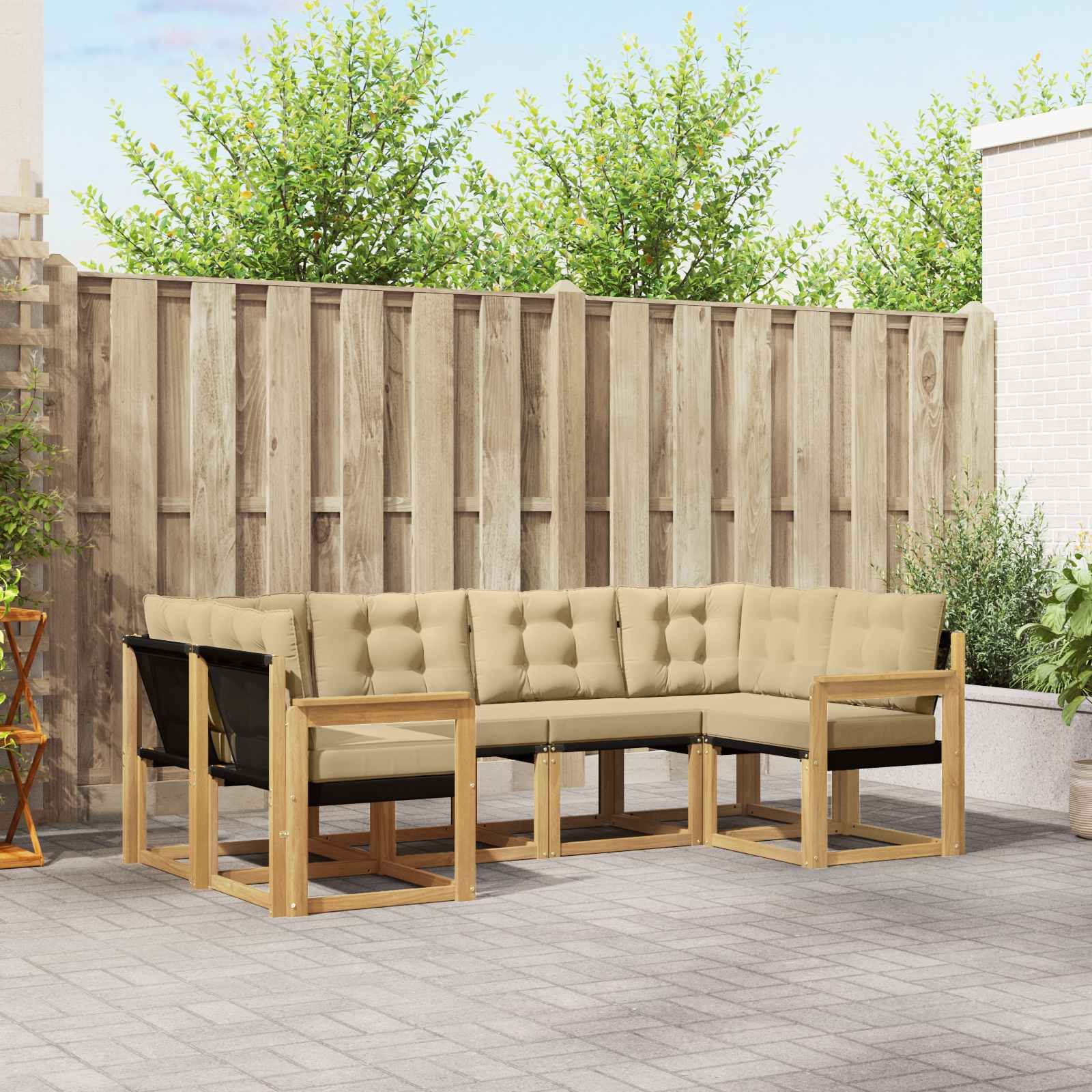 Outdoor-Sofagarnitur 6 stk. Weiß und Beige
