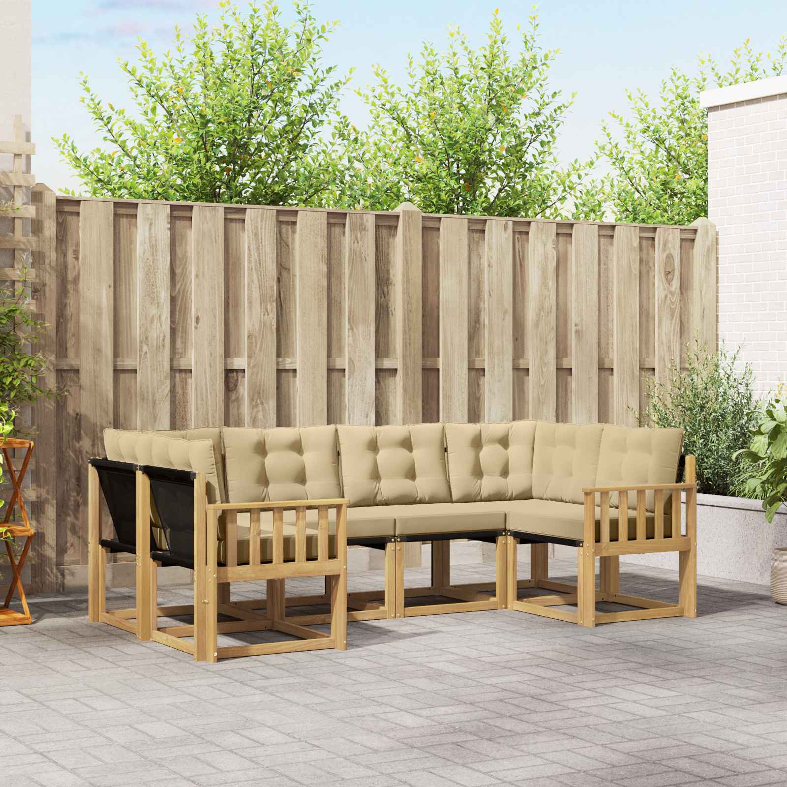 Outdoor-Sofagarnitur 6 stk. Weiß und Beige