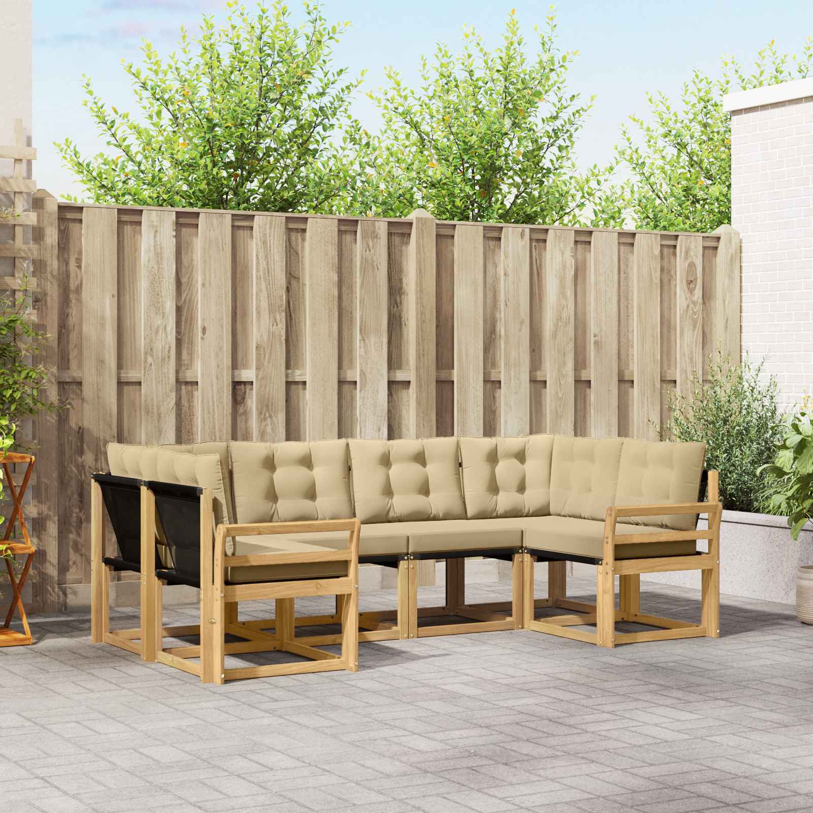 Outdoor-Sofagarnitur 6 stk. Weiß und Beige