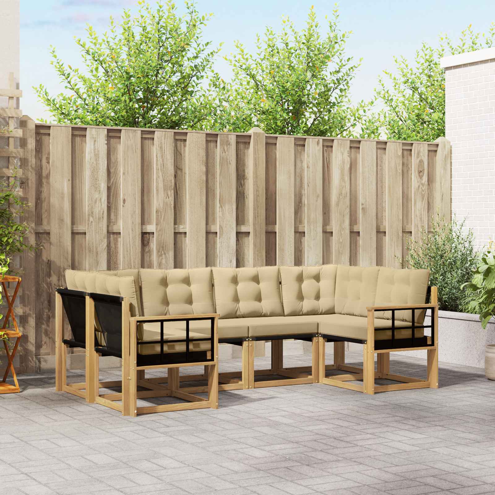 Outdoor-Sofagarnitur 6 stk. Weiß und Beige