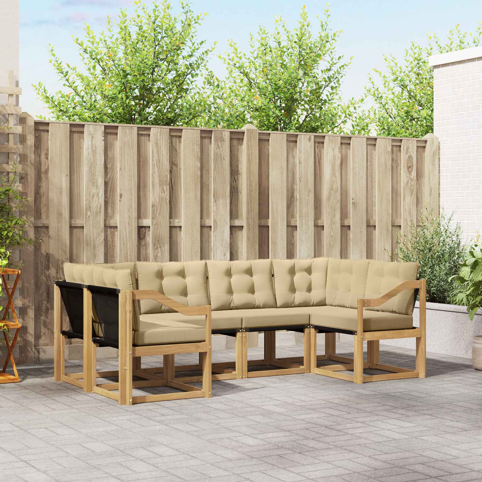 Outdoor-Sofagarnitur 6 stk. Weiß und Beige