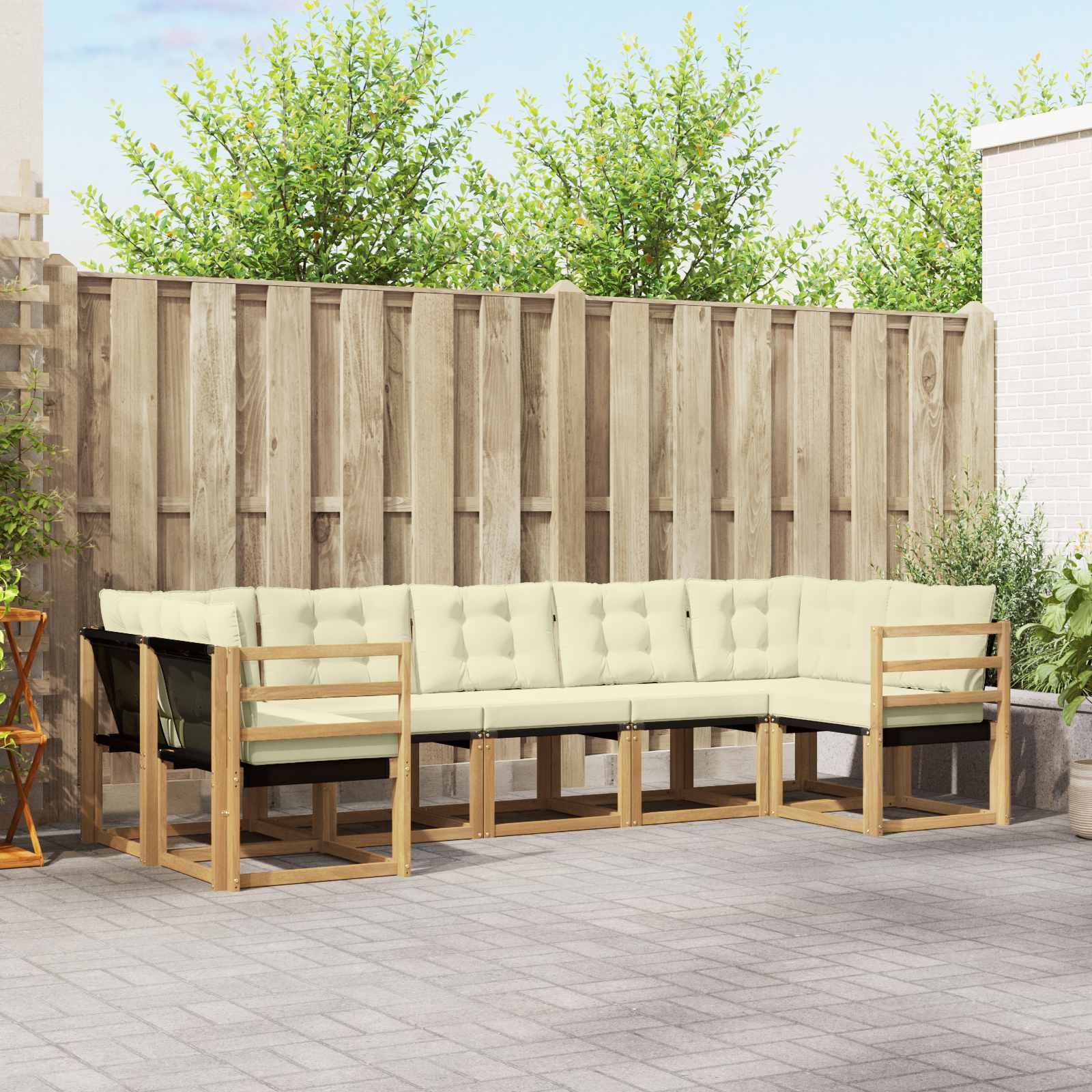 Outdoor-Sofagarnitur 7 stk. Weiß und Creme