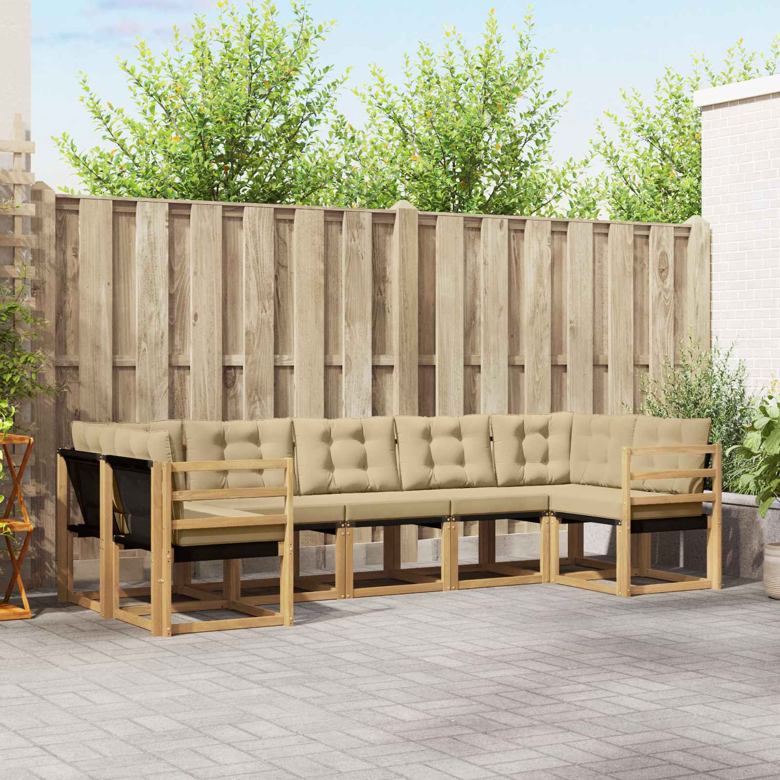 Outdoor-Sofagarnitur 7 stk. Weiß und Beige