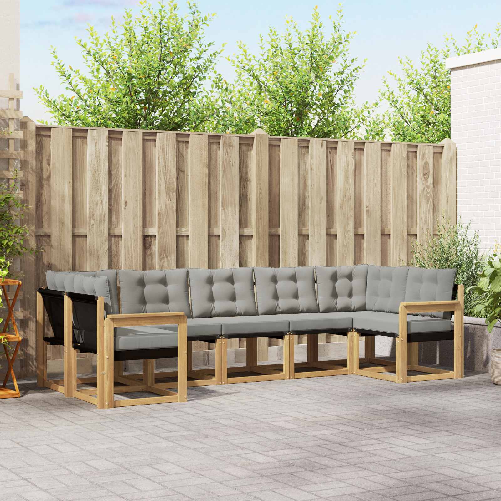Outdoor-Sofagarnitur 7 stk. Weiß und Hellgrau