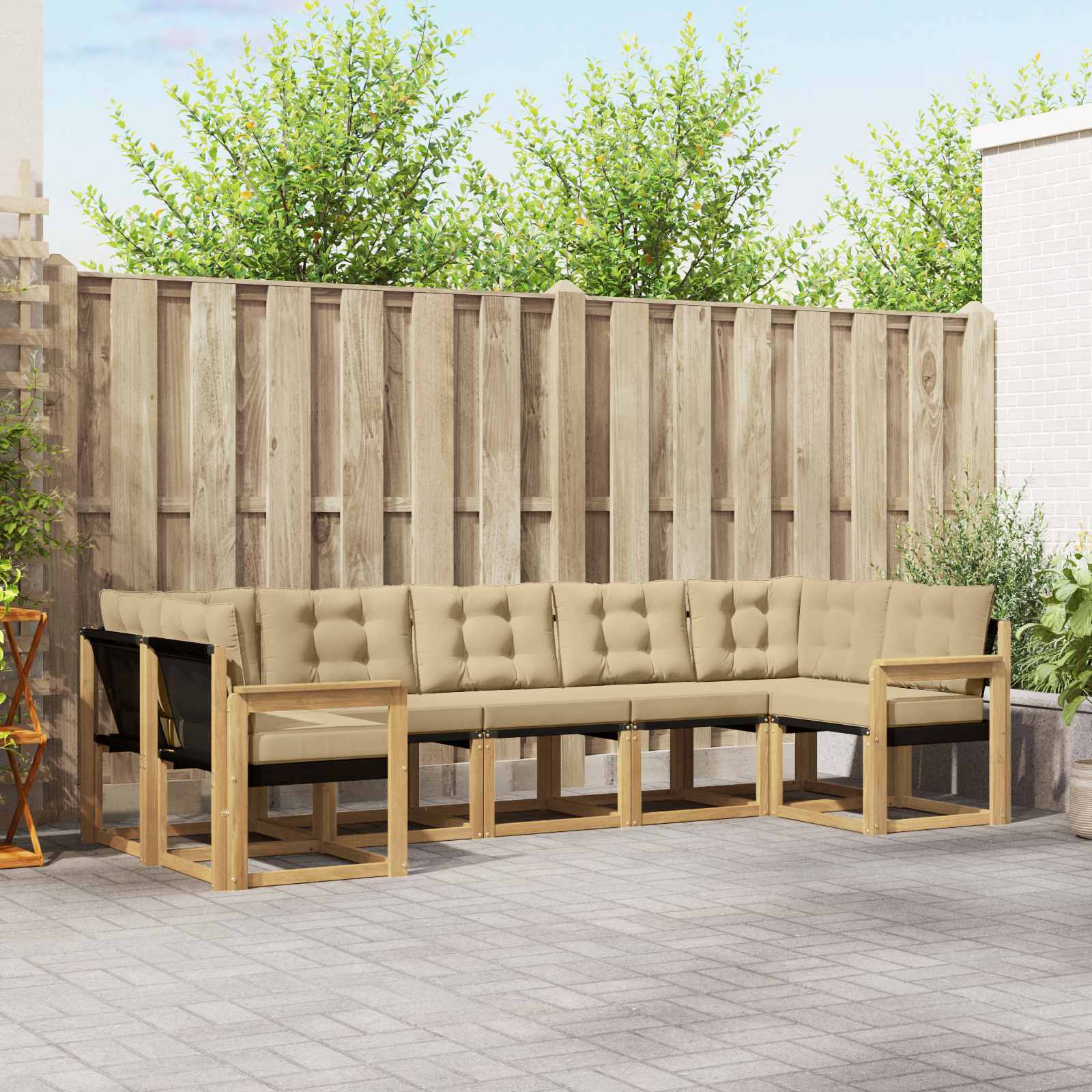 Outdoor-Sofagarnitur 7 stk. Weiß und Beige