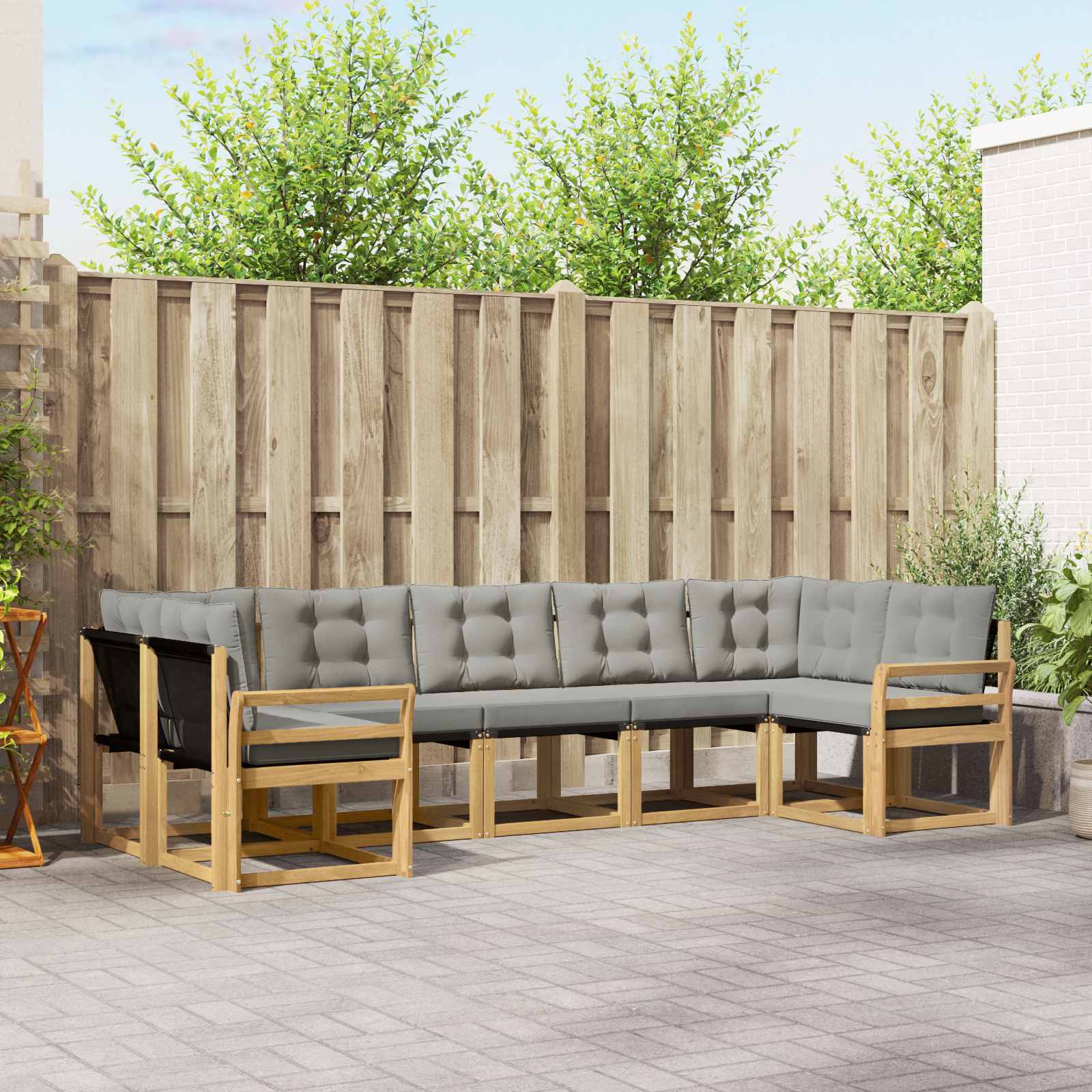 Outdoor-Sofagarnitur 7 stk. Weiß und Hellgrau