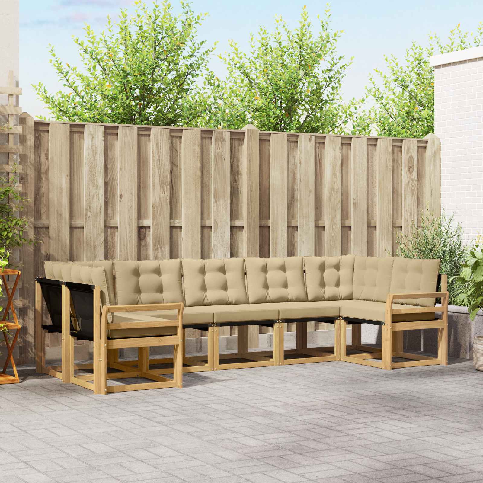 Outdoor-Sofagarnitur 7 stk. Weiß und Beige