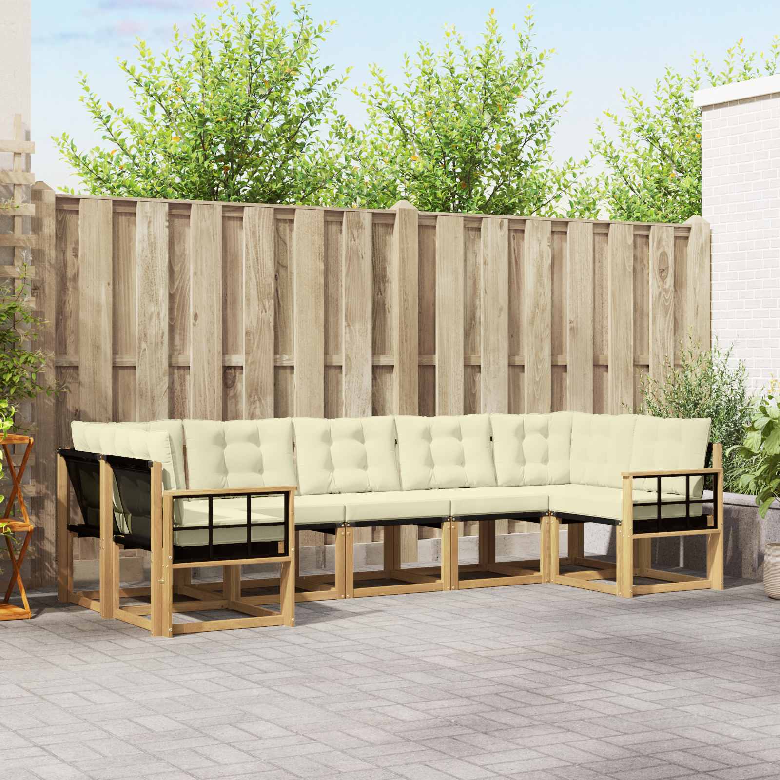 Outdoor-Sofagarnitur 7 stk. Weiß und Creme