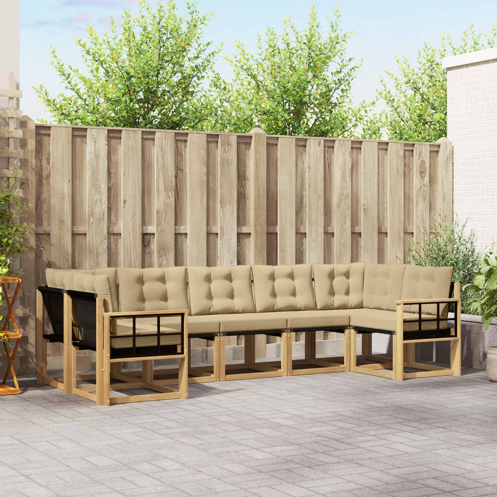 Outdoor-Sofagarnitur 7 stk. Weiß und Beige