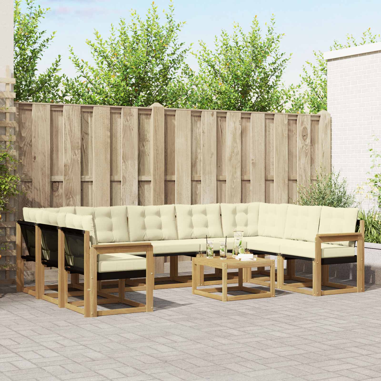 Outdoor-Sofagarnitur 10 stk. Weiß und Creme