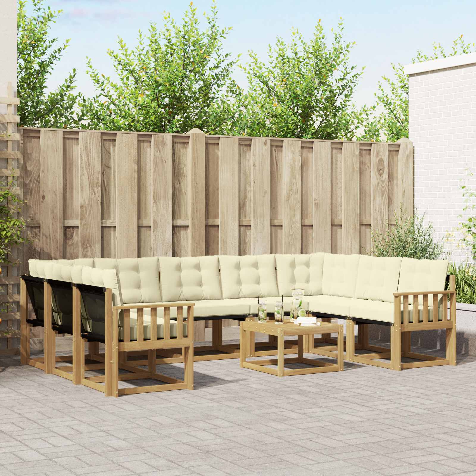 Outdoor-Sofagarnitur 10 stk. Weiß und Creme