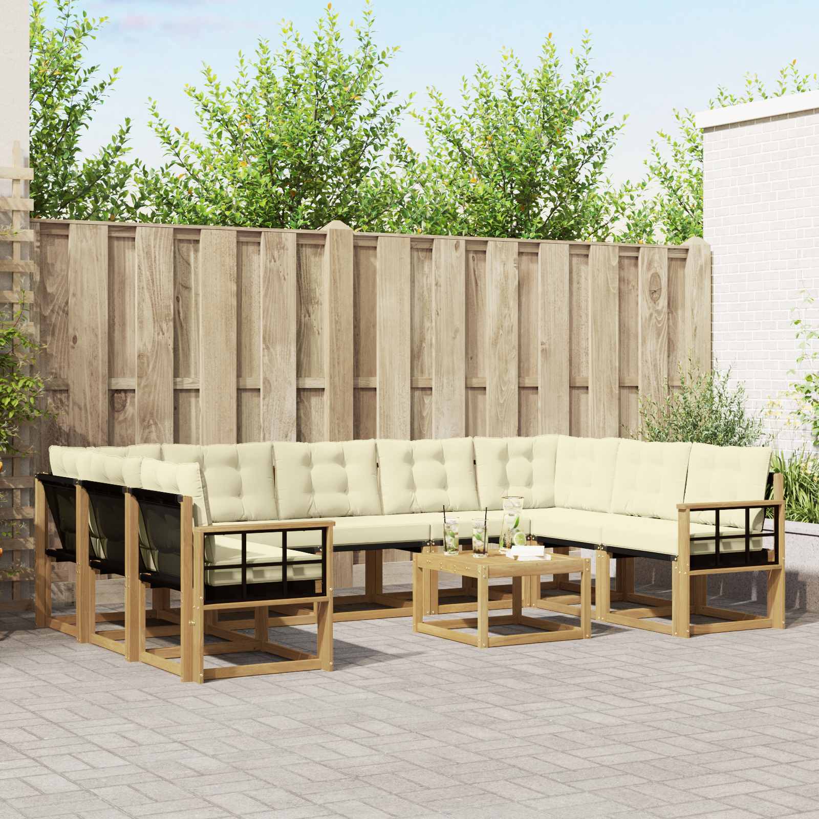 Outdoor-Sofagarnitur 10 stk. Weiß und Creme