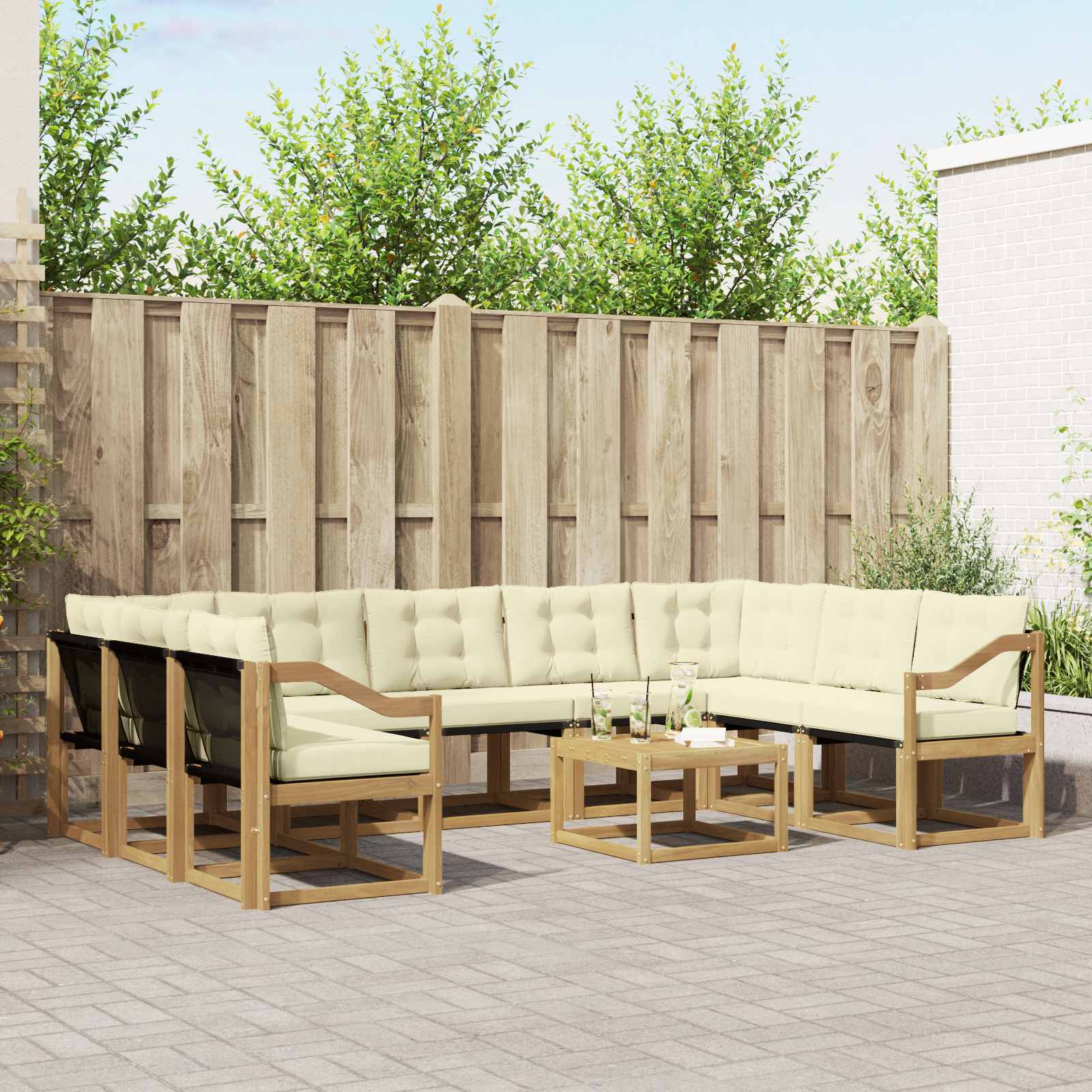Outdoor-Sofagarnitur 10 stk. Weiß und Creme