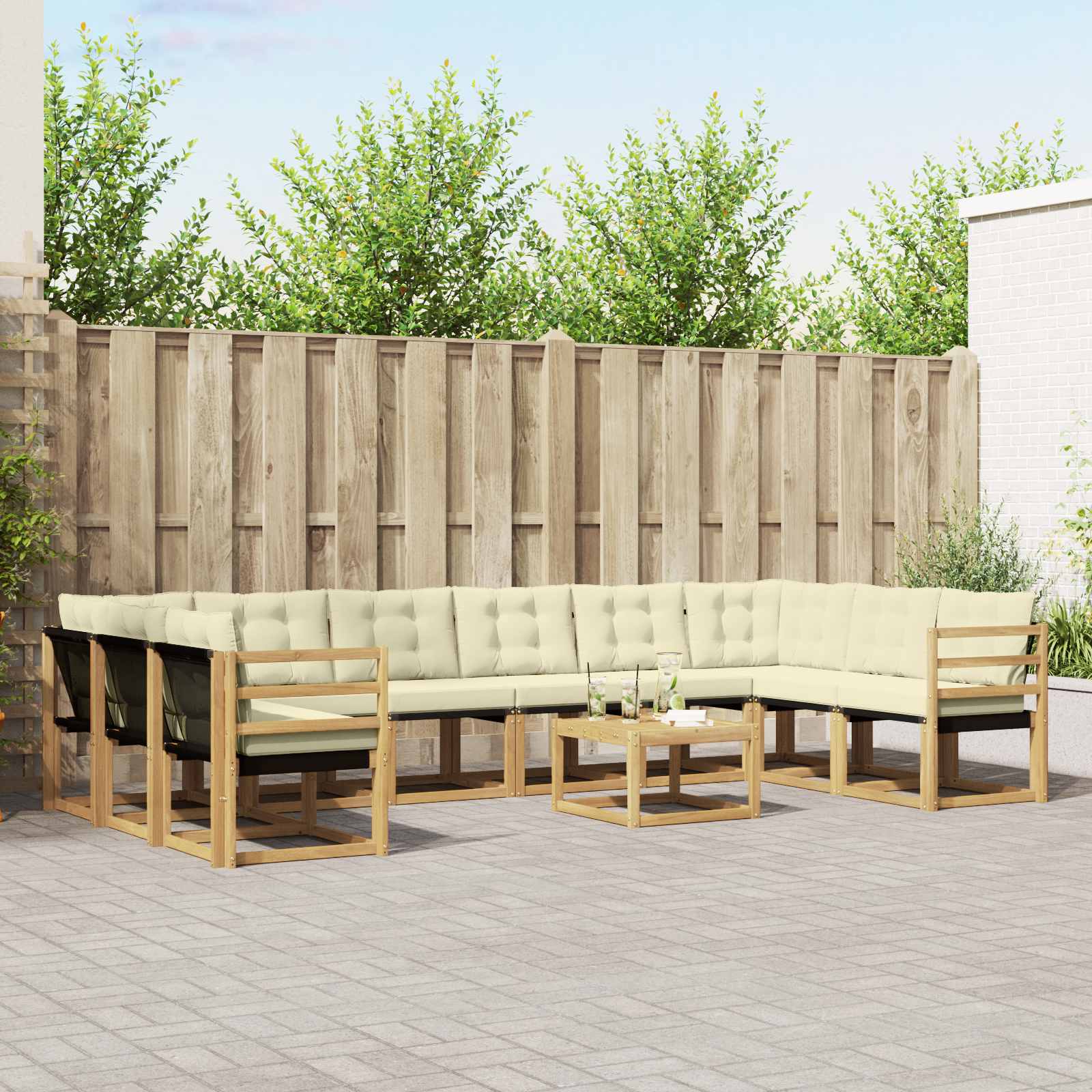 Outdoor-Sofagarnitur 11 stk. Weiß und Creme