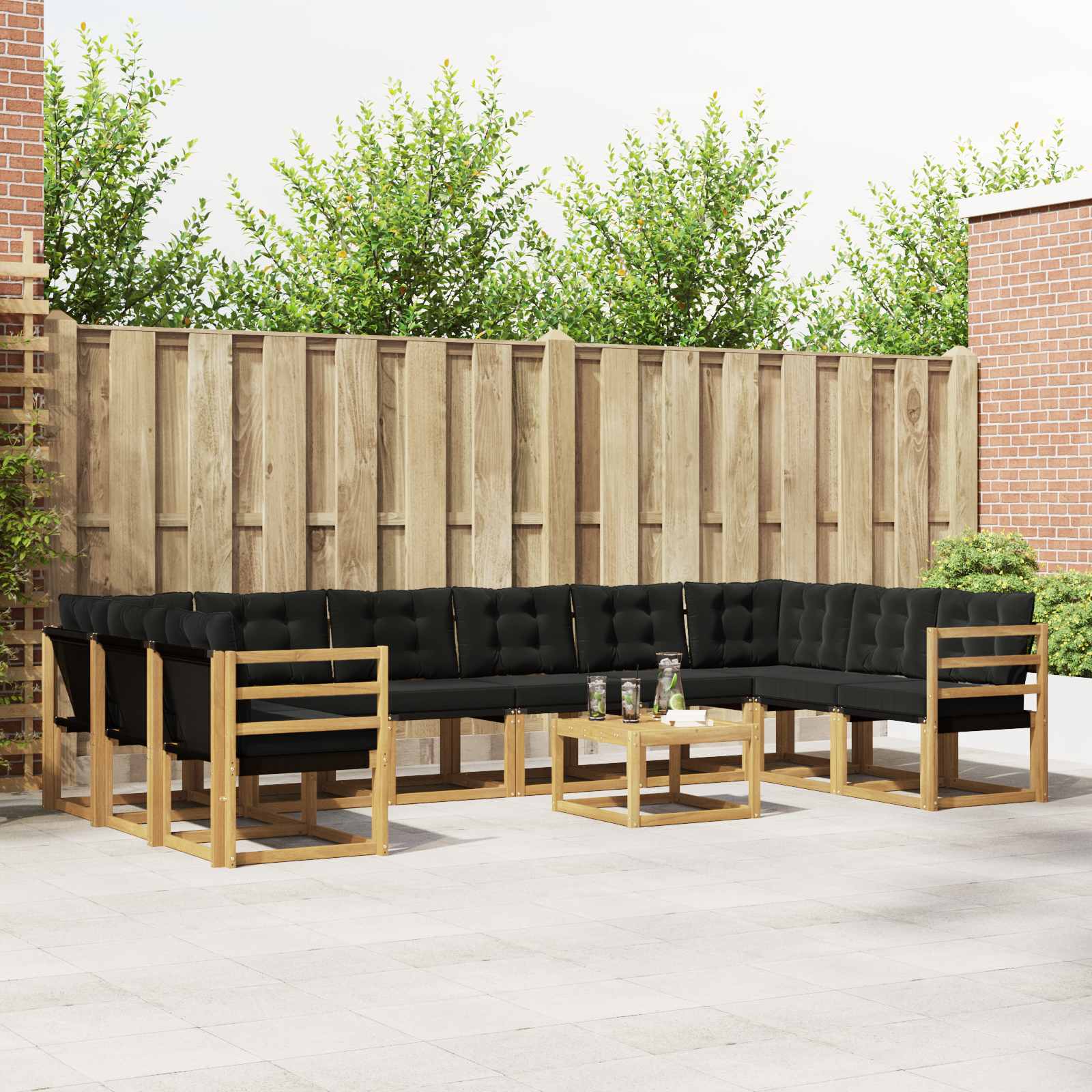 Outdoor-Sofagarnitur 11 stk. Weiß und Schwarz