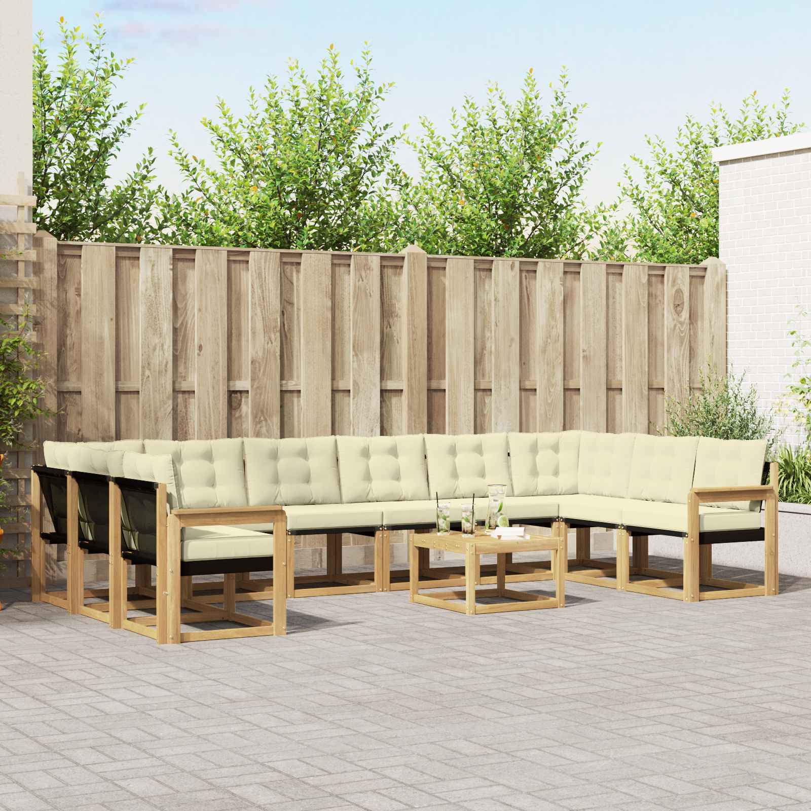 Outdoor-Sofagarnitur 11 stk. Weiß und Creme