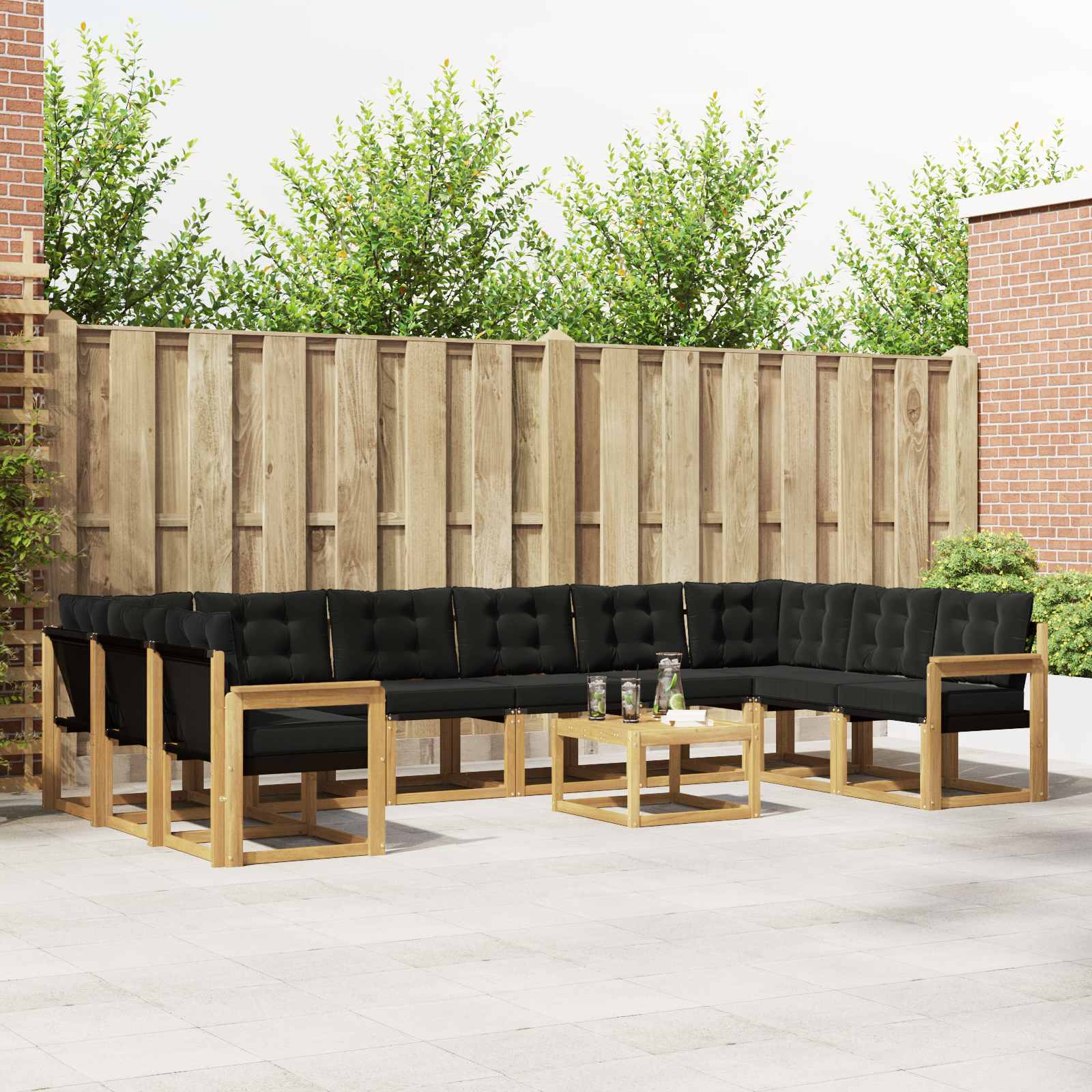 Outdoor-Sofagarnitur 11 stk. Weiß und Schwarz