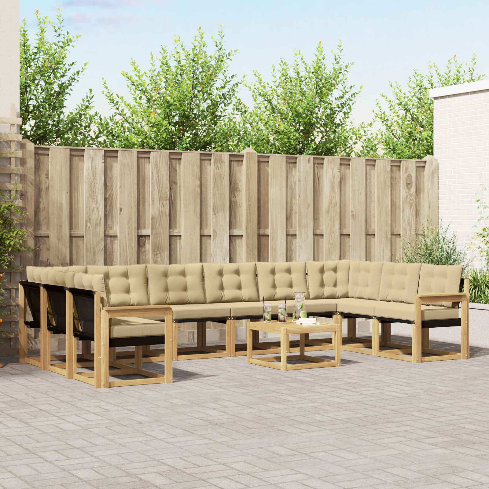 Outdoor-Sofagarnitur 11 stk. Weiß und Beige