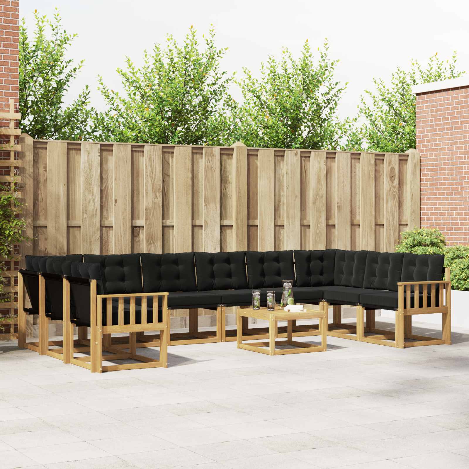 Outdoor-Sofagarnitur 11 stk. Weiß und Schwarz