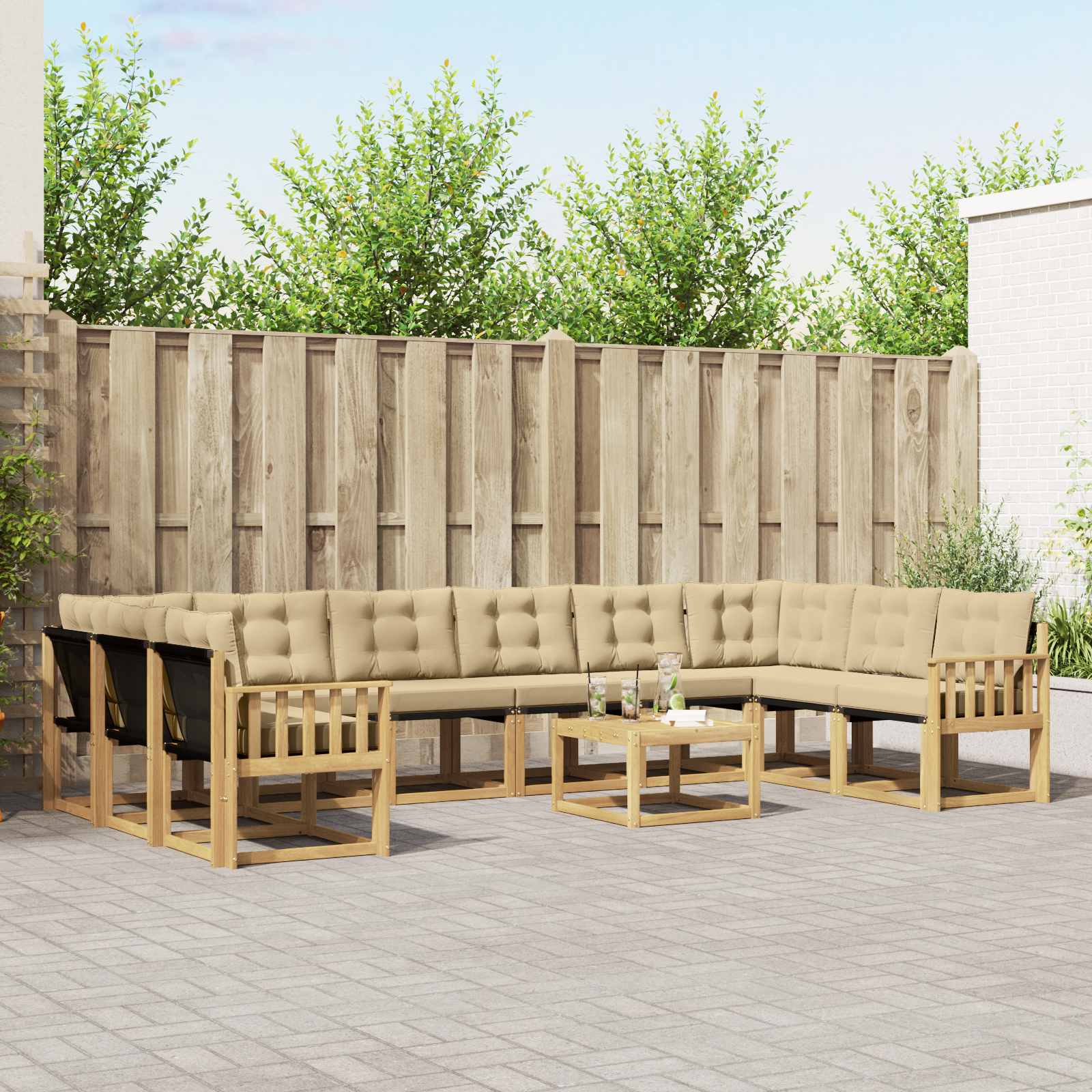Outdoor-Sofagarnitur 11 stk. Weiß und Beige