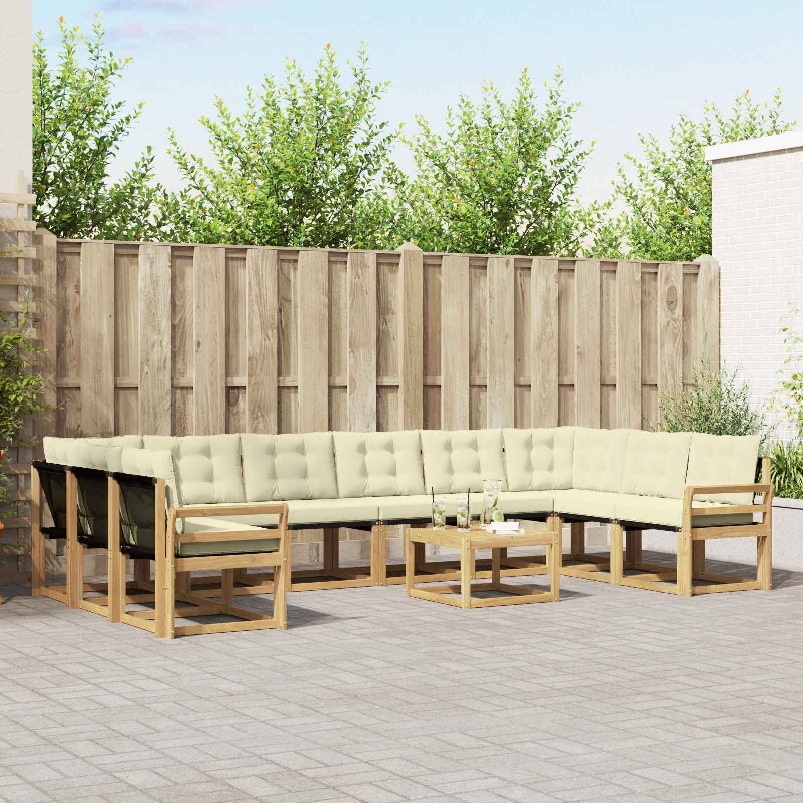 Outdoor-Sofagarnitur 11 stk. Weiß und Creme