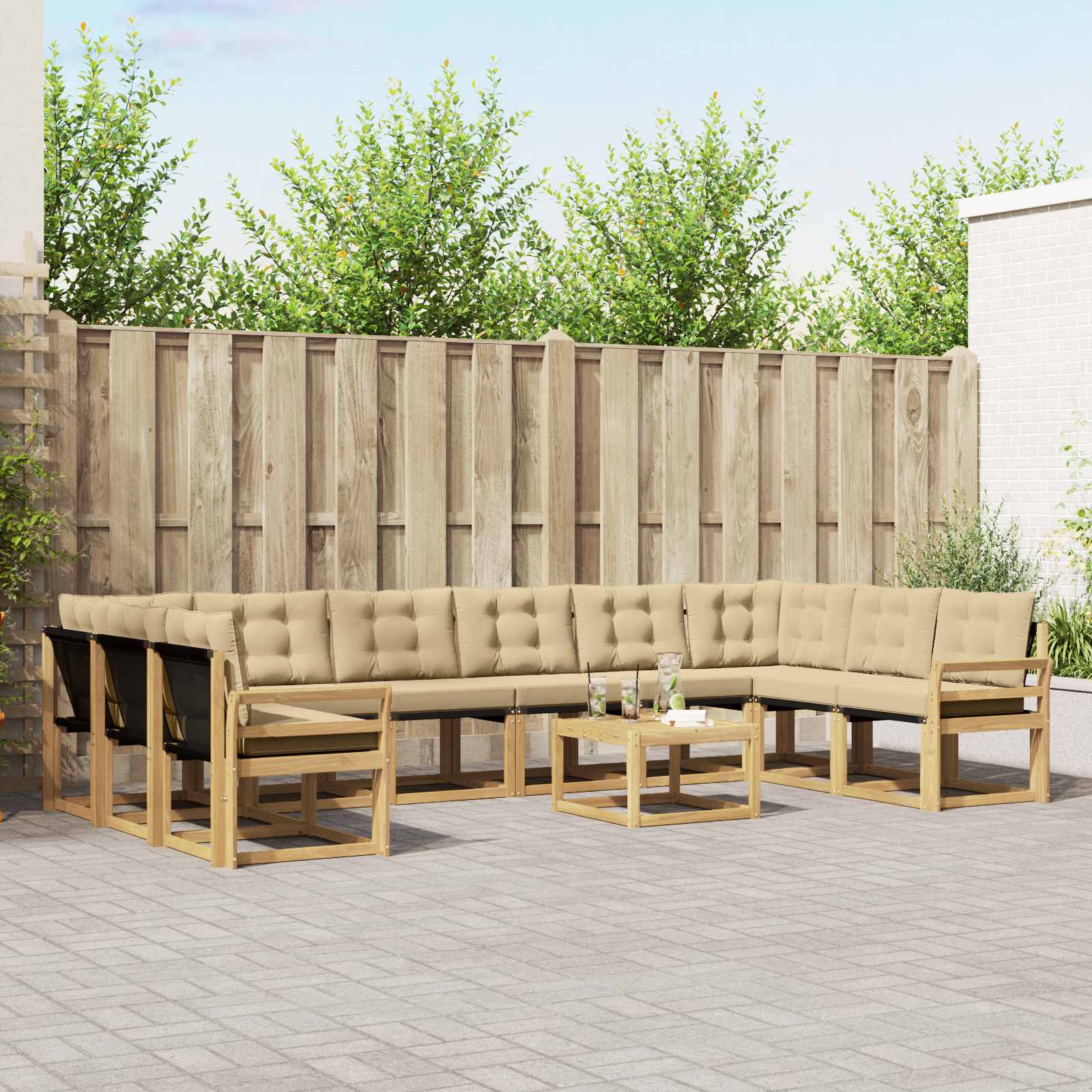 Outdoor-Sofagarnitur 11 stk. Weiß und Beige