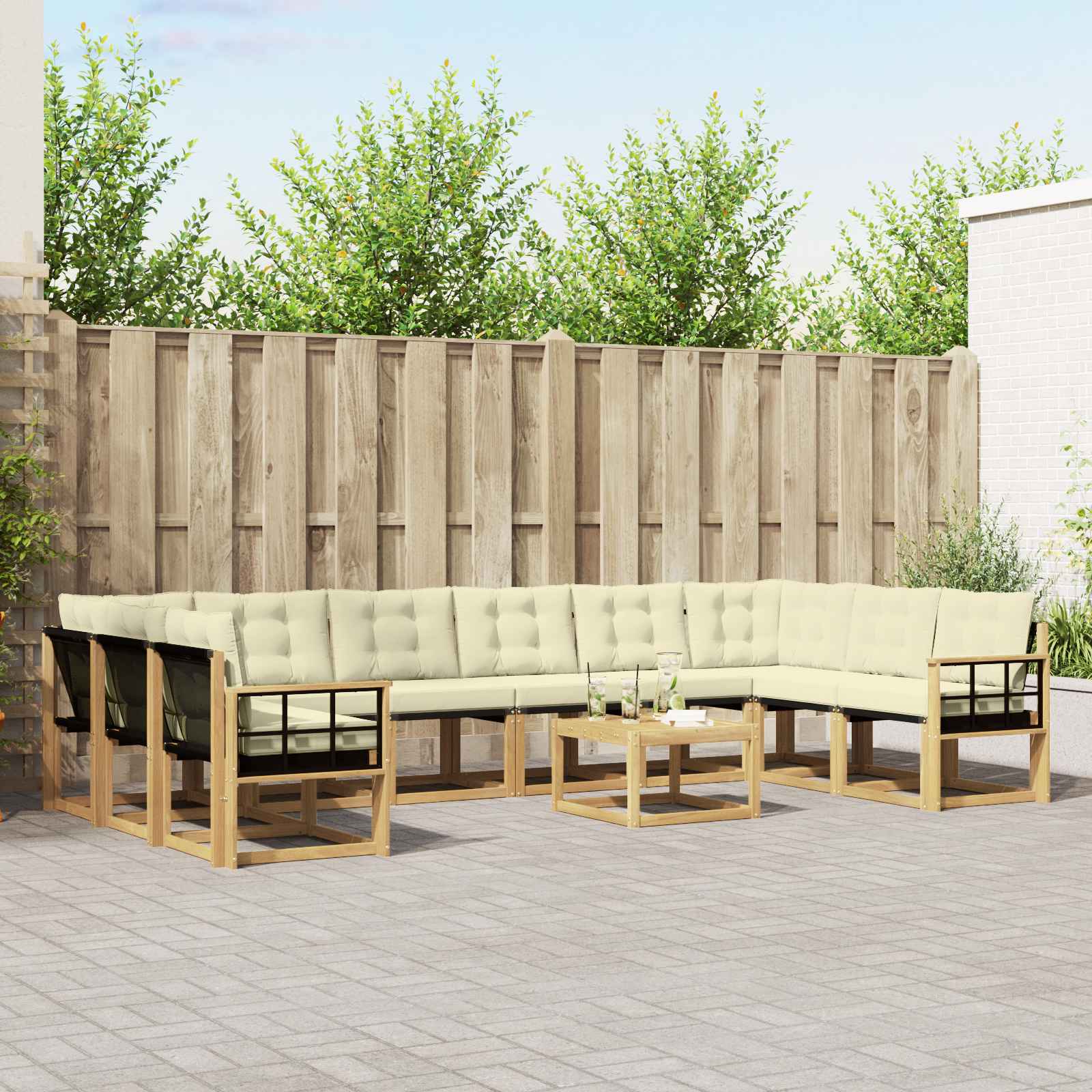 Outdoor-Sofagarnitur 11 stk. Weiß und Creme