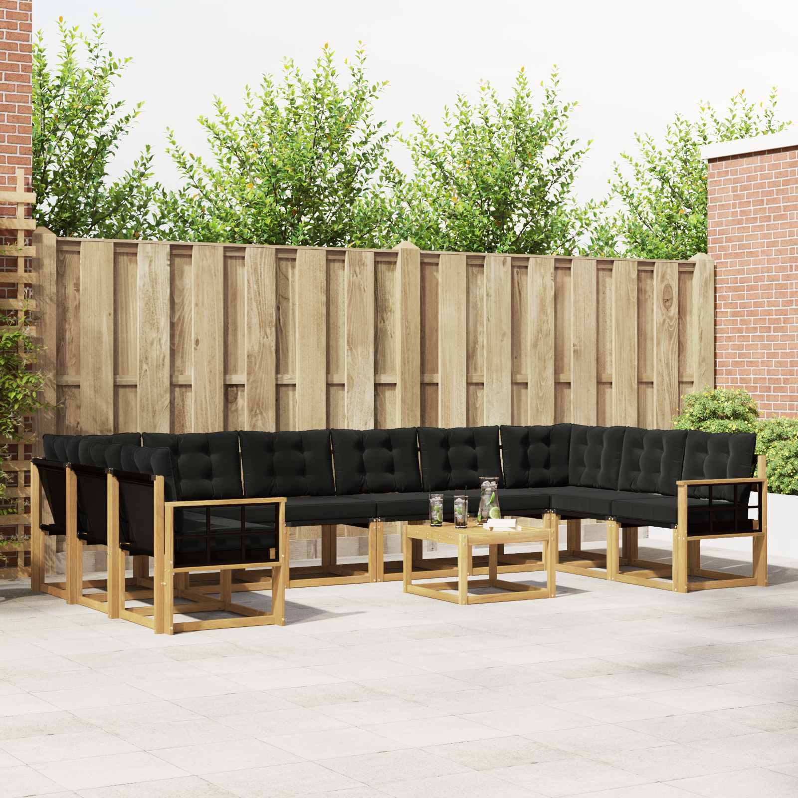 Outdoor-Sofagarnitur 11 stk. Weiß und Schwarz