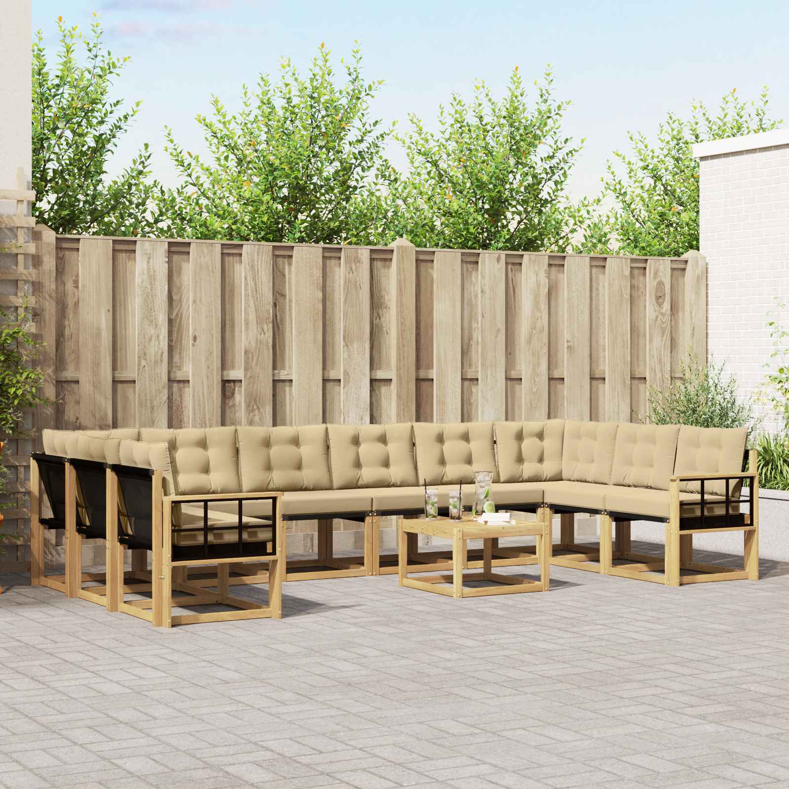 Outdoor-Sofagarnitur 11 stk. Weiß und Beige