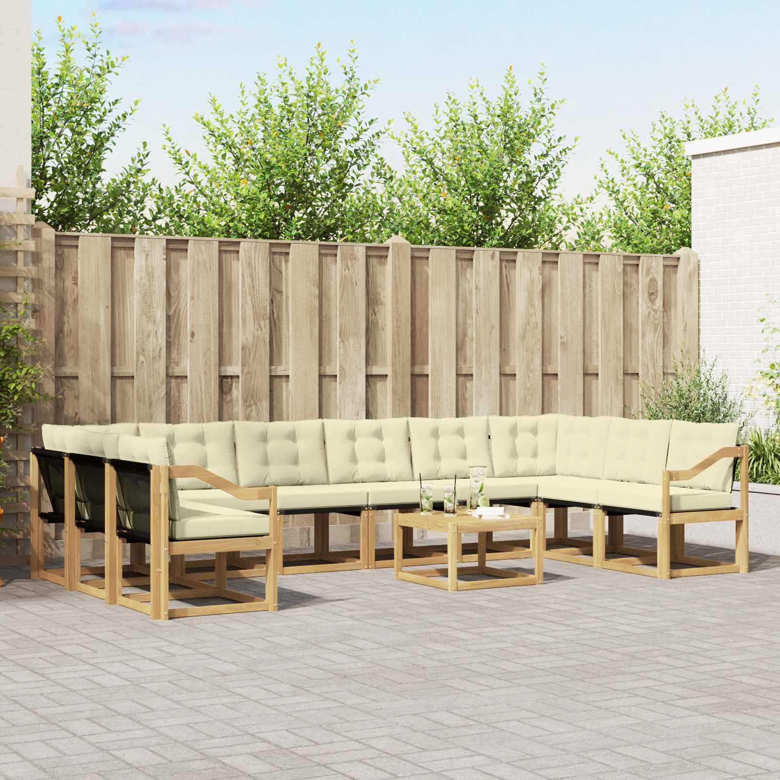 Outdoor-Sofagarnitur 11 stk. Weiß und Creme